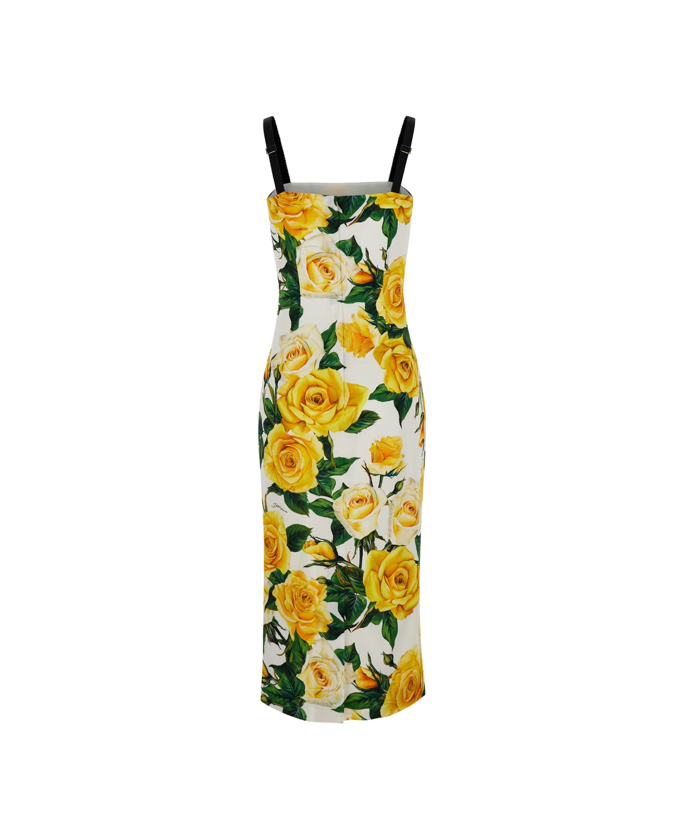Dolce & Gabbana Midi Dress With All-over Flower Print - Rose gialle fdo bco