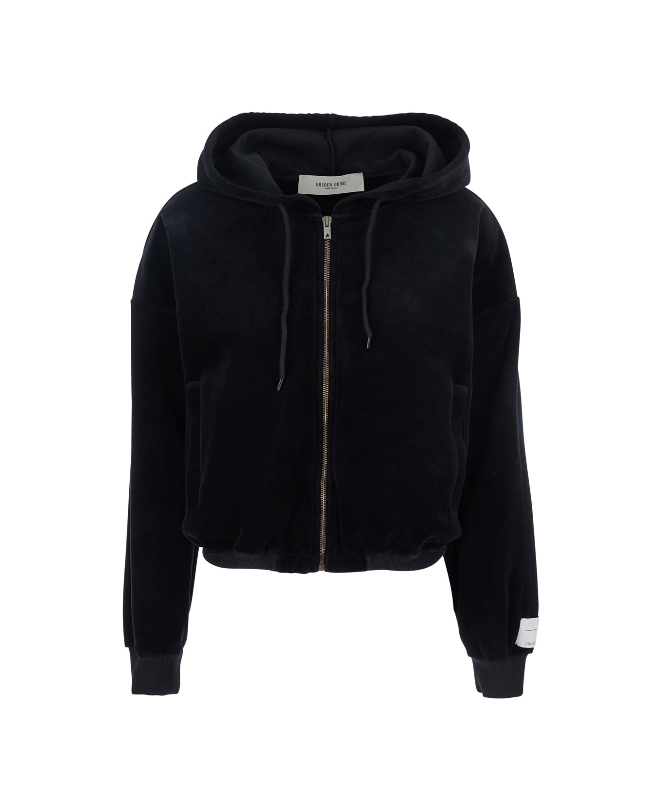 Golden Goose Black Sweatshirt With Fixed Hood And Logo Patch On The Sleeve In Cotton Blend Woman - Black