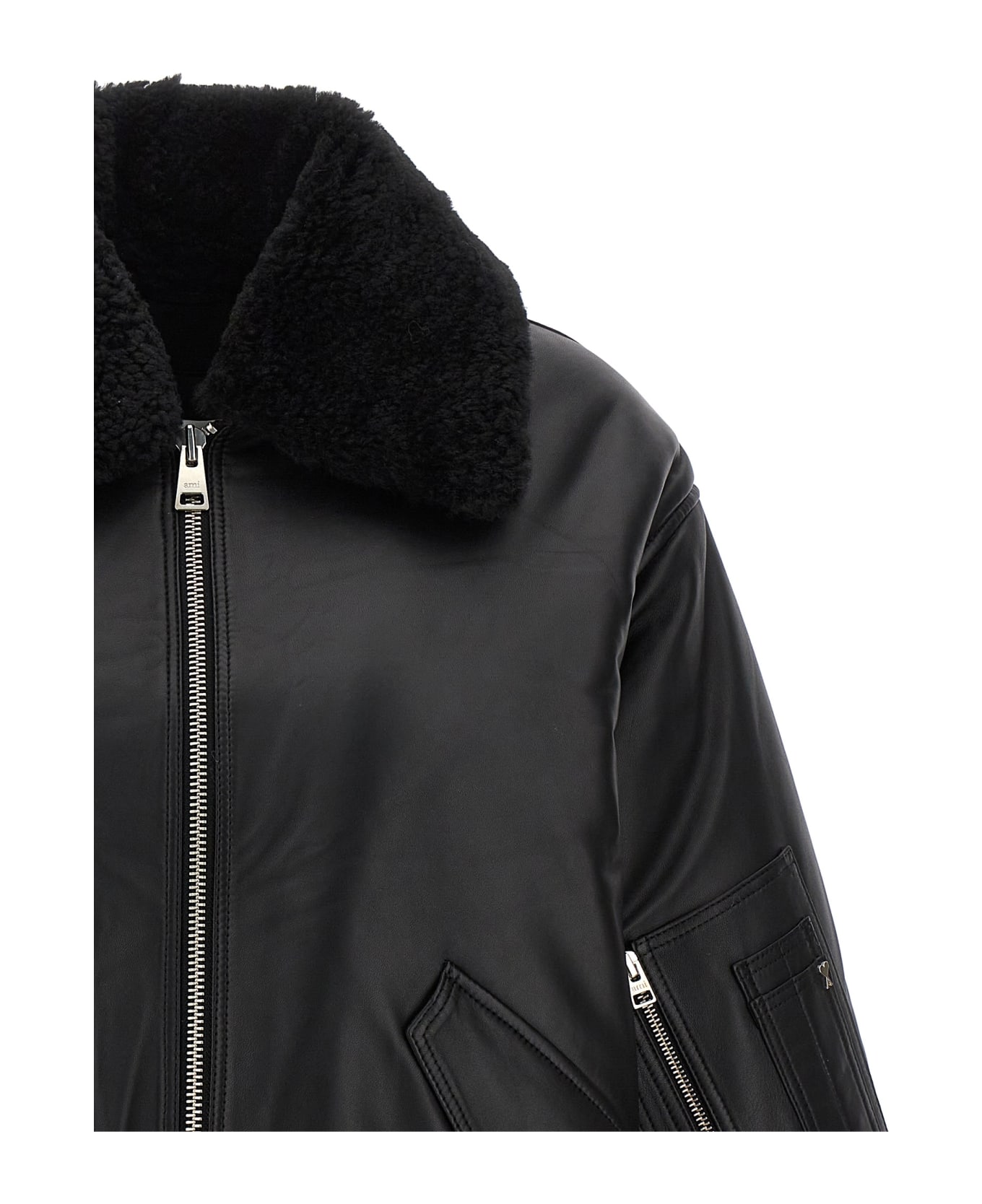 Ami Alexandre Mattiussi Leather Bomber Jacket - Black ジャケット