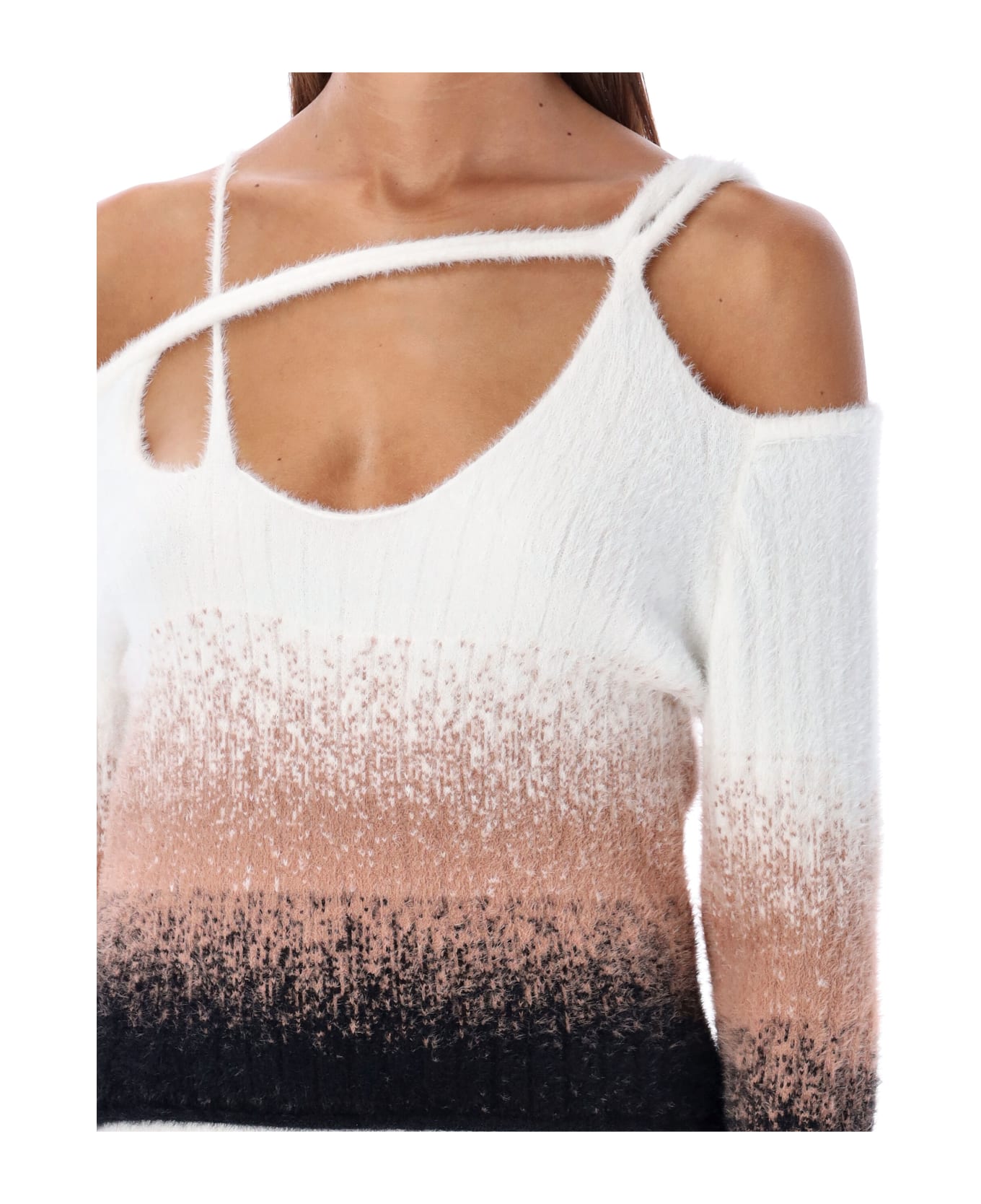 Ottolinger Knit Off Shoulder Sweater - BLACK/CREAM/WHITE
