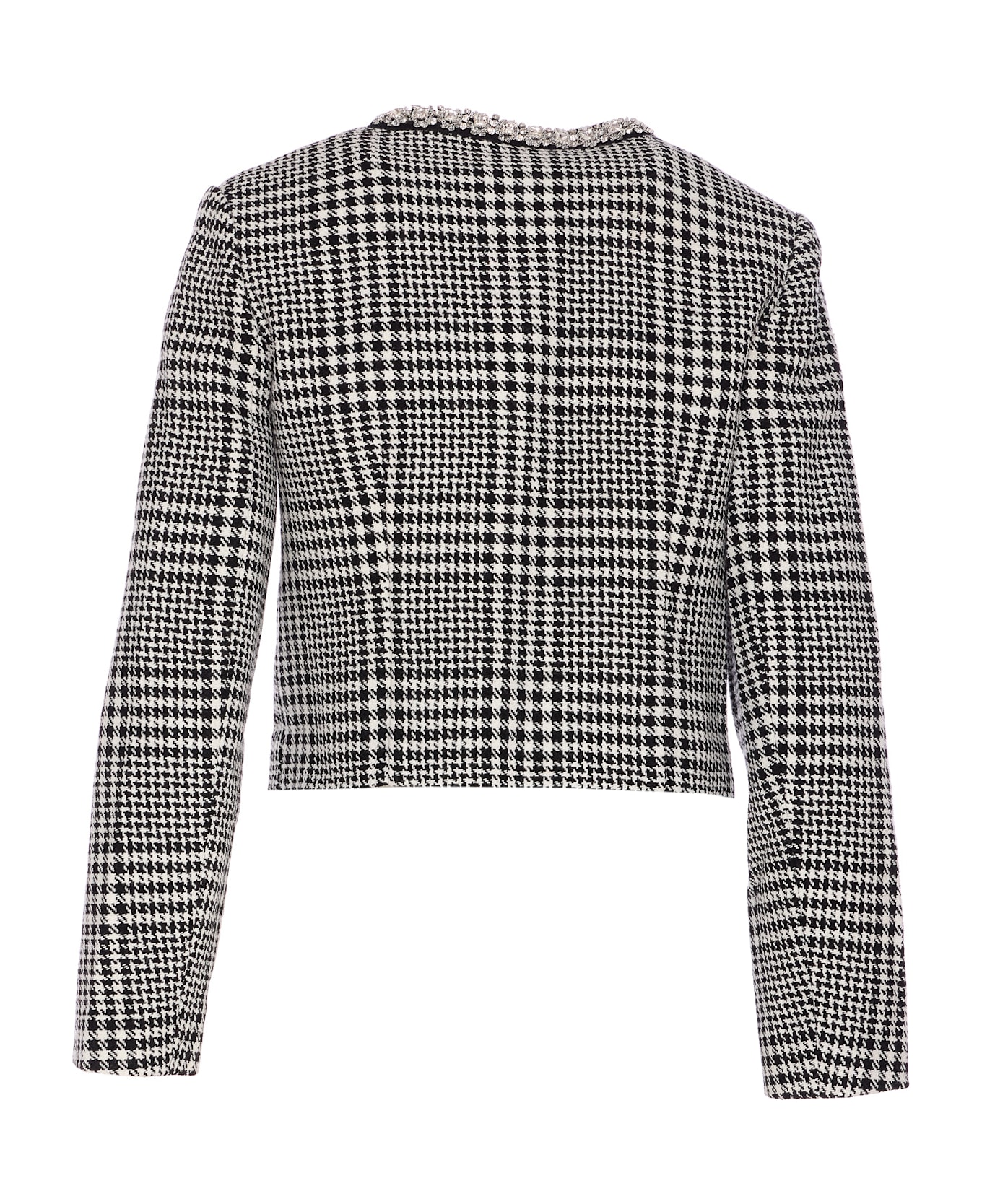 self-portrait Houndtooth Crystal Jacket - Grey