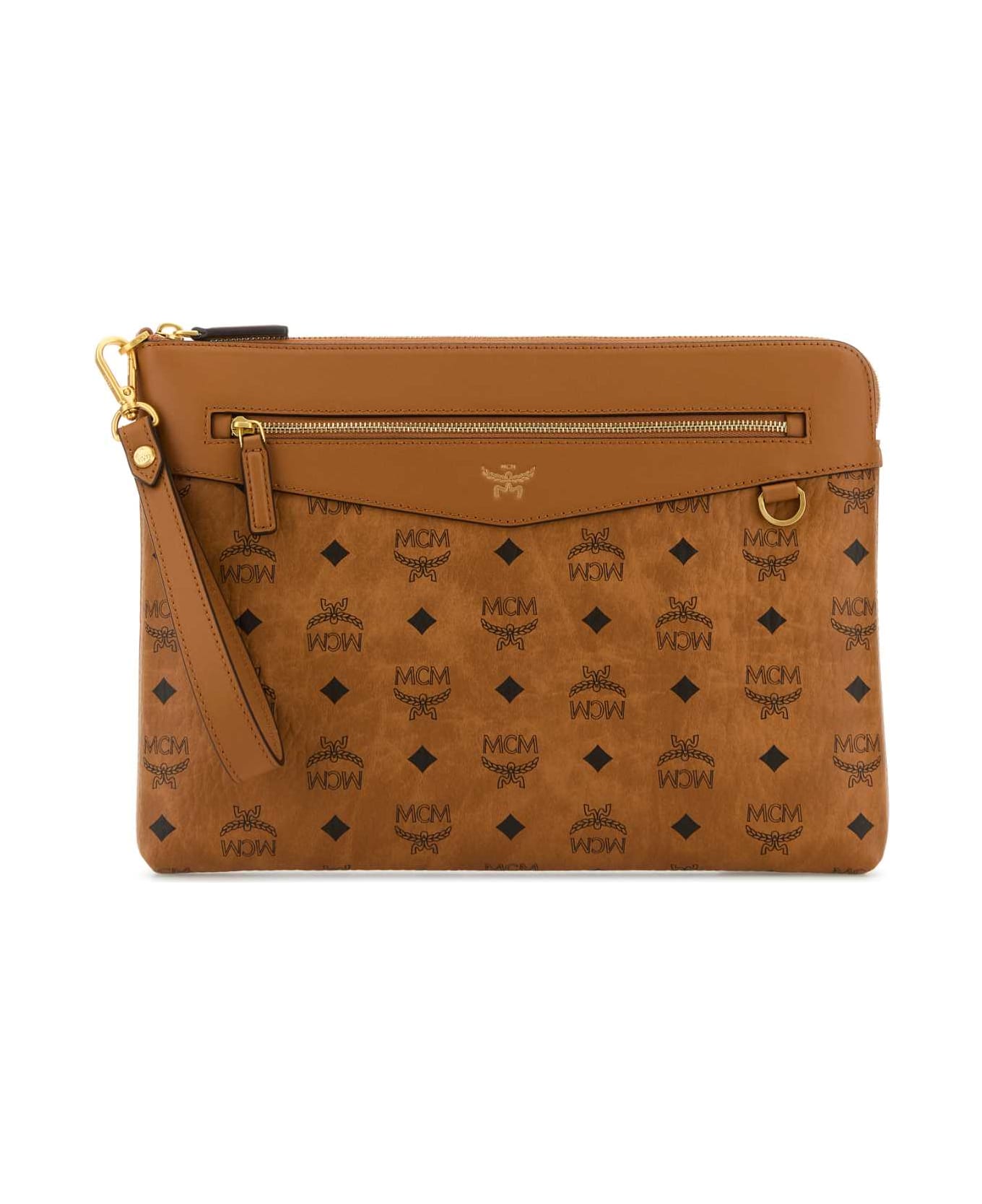 MCM Printed Canvas Clutch - COGNAC