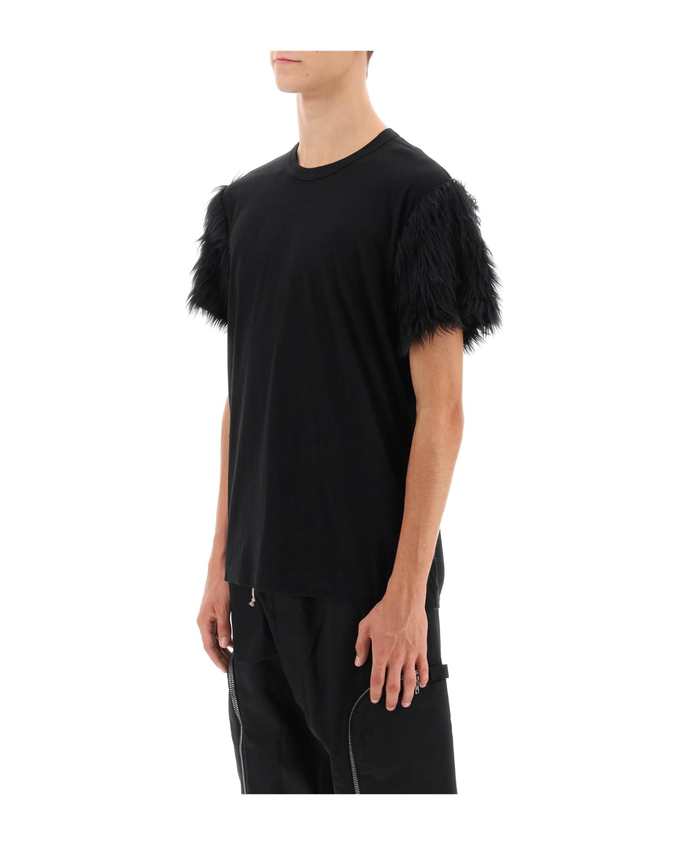 Comme Des Garçons Homme Plus Faux Fur Sleeve T-shirt - BLACK BLACK (Black)
