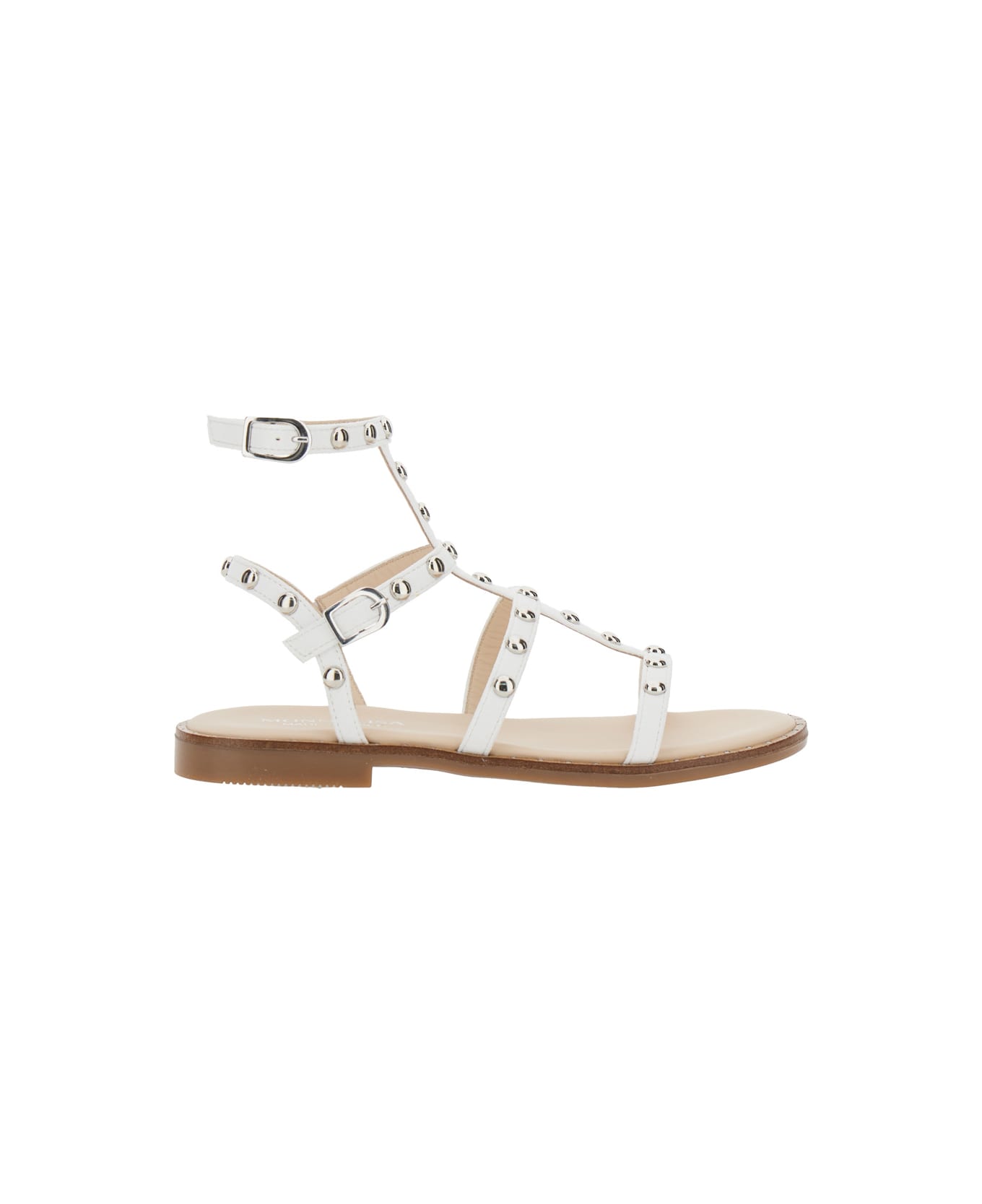 Monnalisa White Sandals With All-over Applied Studs In Tech Fabric Girl - White
