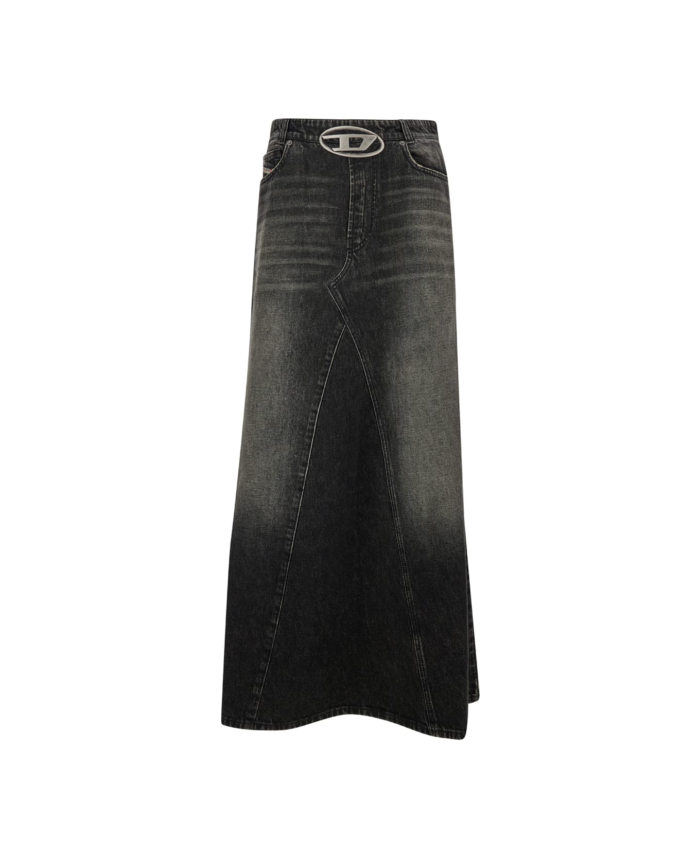 Diesel Balck Long Skirt With Oval D Detail In Denim Woman - BLACK/DENIM