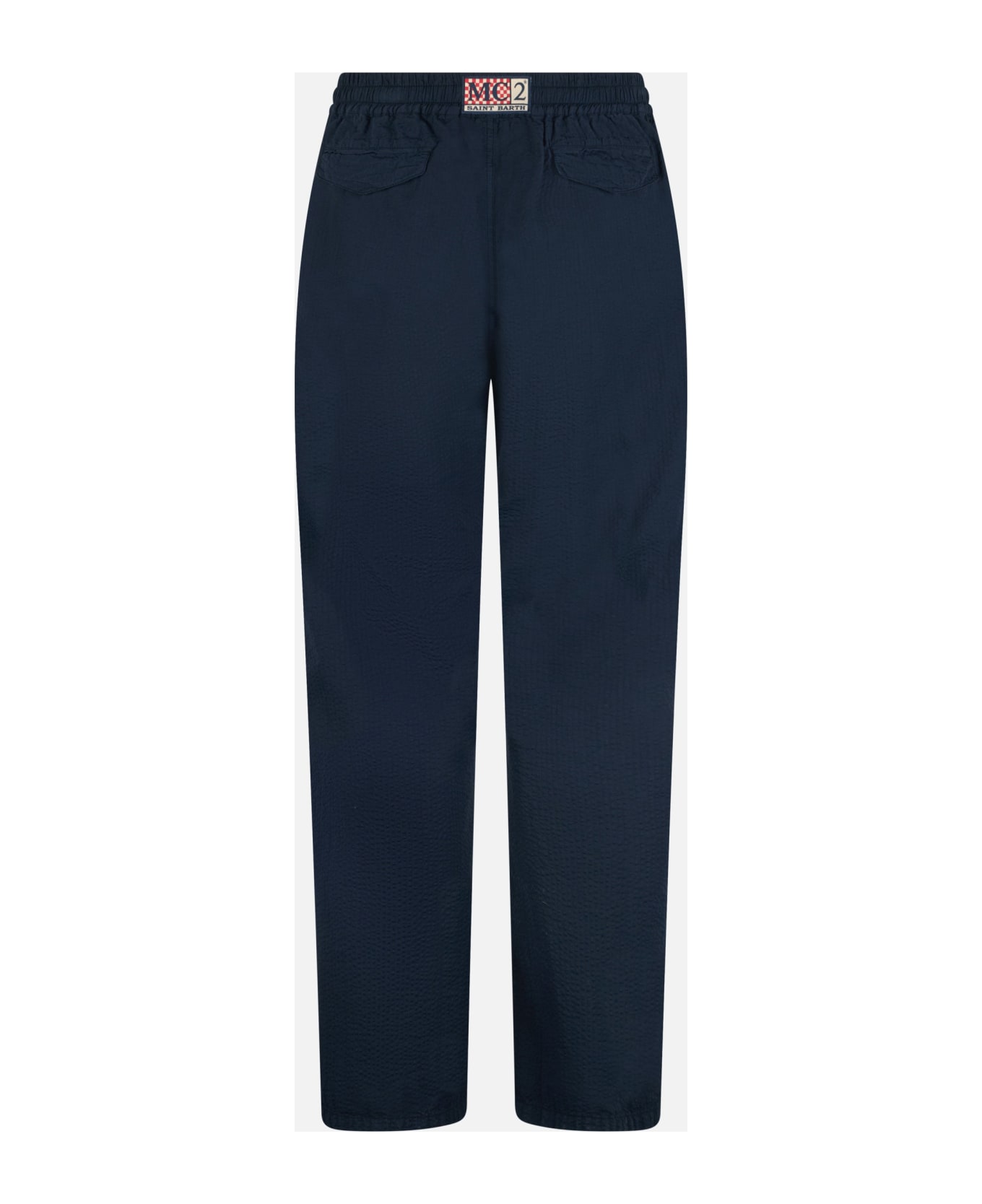 MC2 Saint Barth Man Navy Blue Seersucker Cotton Pants Relais - BLUE NAVY