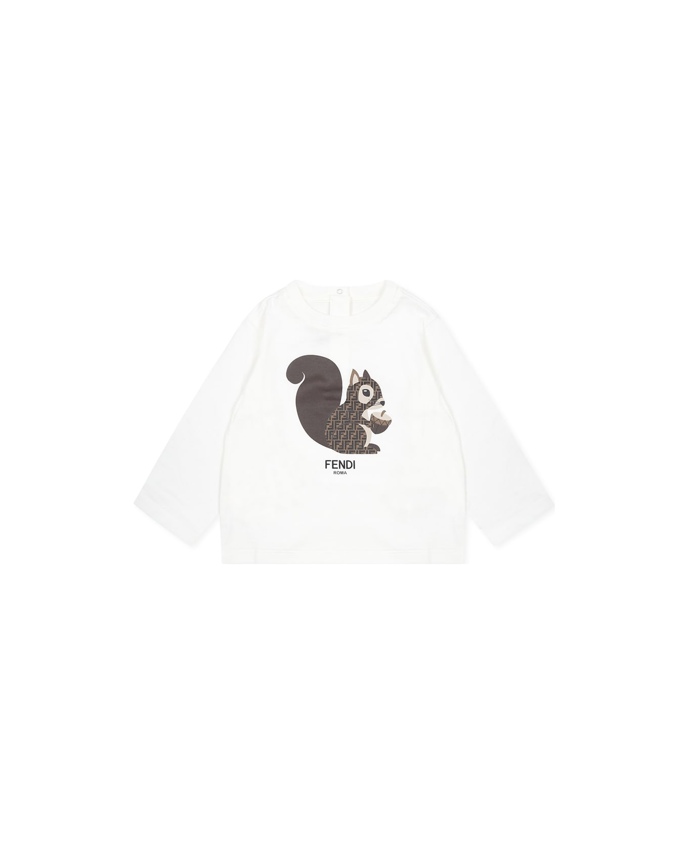 Fendi White T-shirt For Babykids With Fendi Squirrel - White