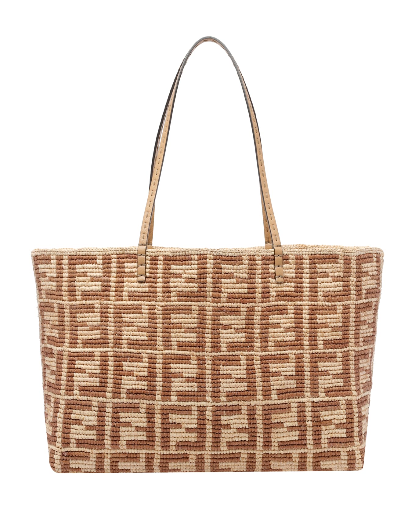 Fendi Large Roll Rafia Shopping Bag - Beige
