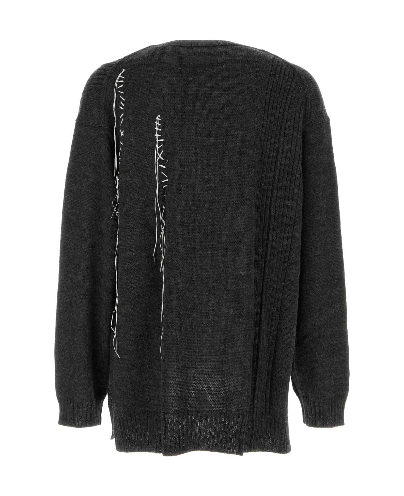 Yohji Yamamoto Graphite Wool Oversize Cardigan - CHARCOAL