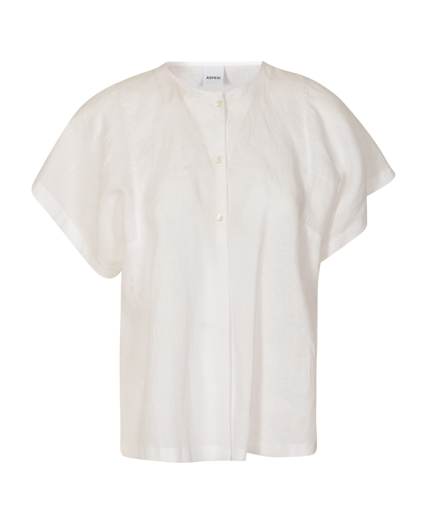 Aspesi Band Collar Plain Short-sleeved Shirt - White