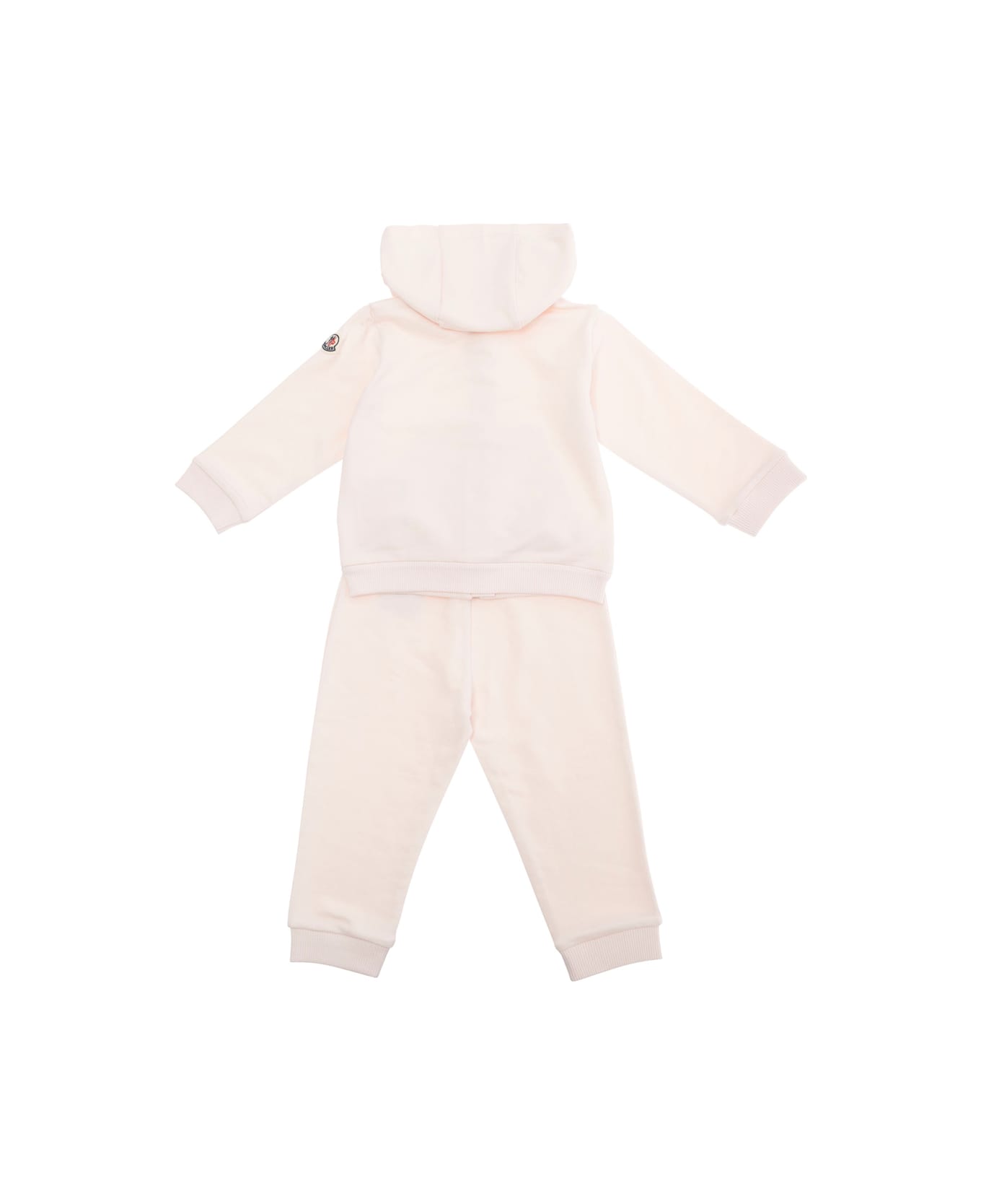 Moncler Pink Suit With Hood And Lettering Logo Embroidered On The Front In Cotton Baby - Pink