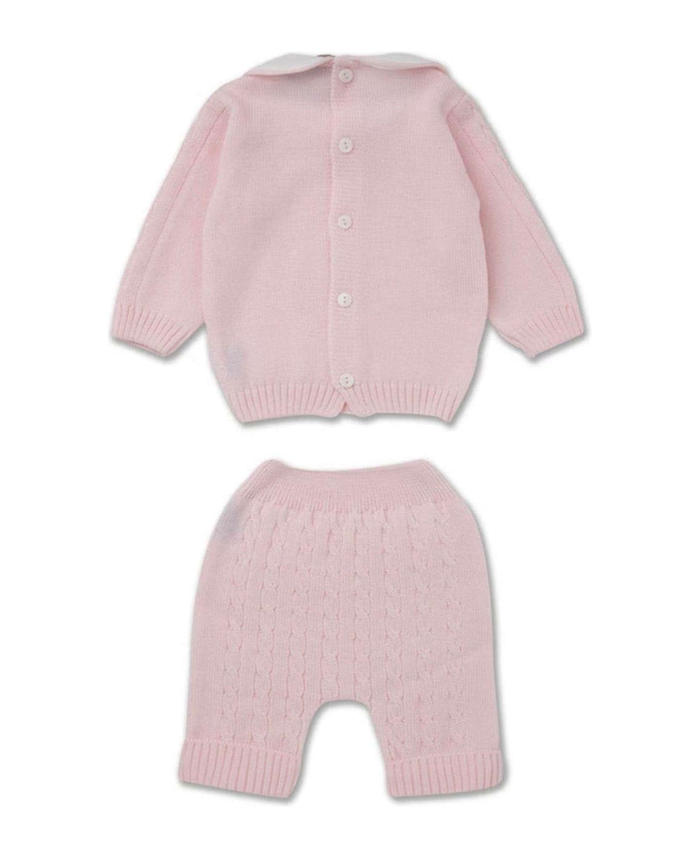Little Bear Pink Wool Baby Suit - Cipria ボディスーツ＆セットアップ