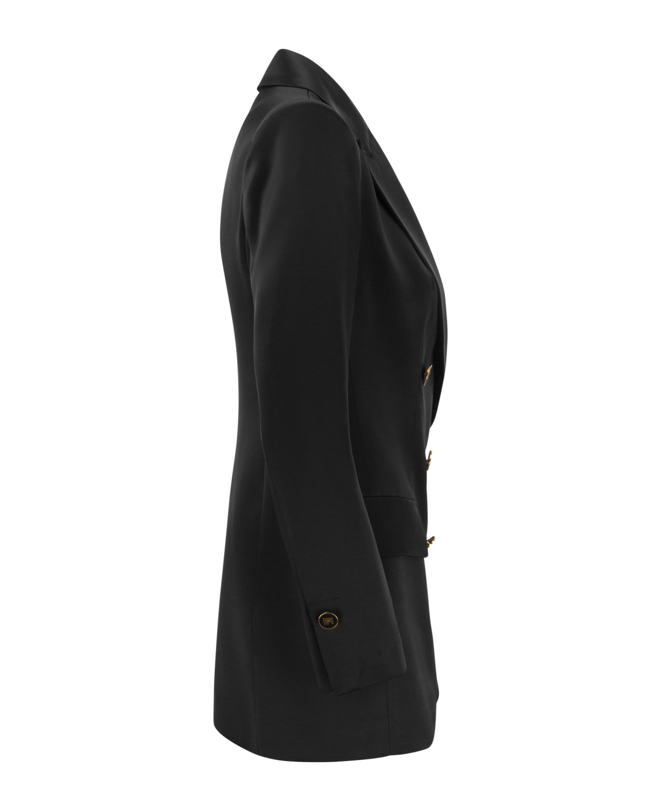 Elisabetta Franchi Satin Jacket With Logoed Buttons - Black