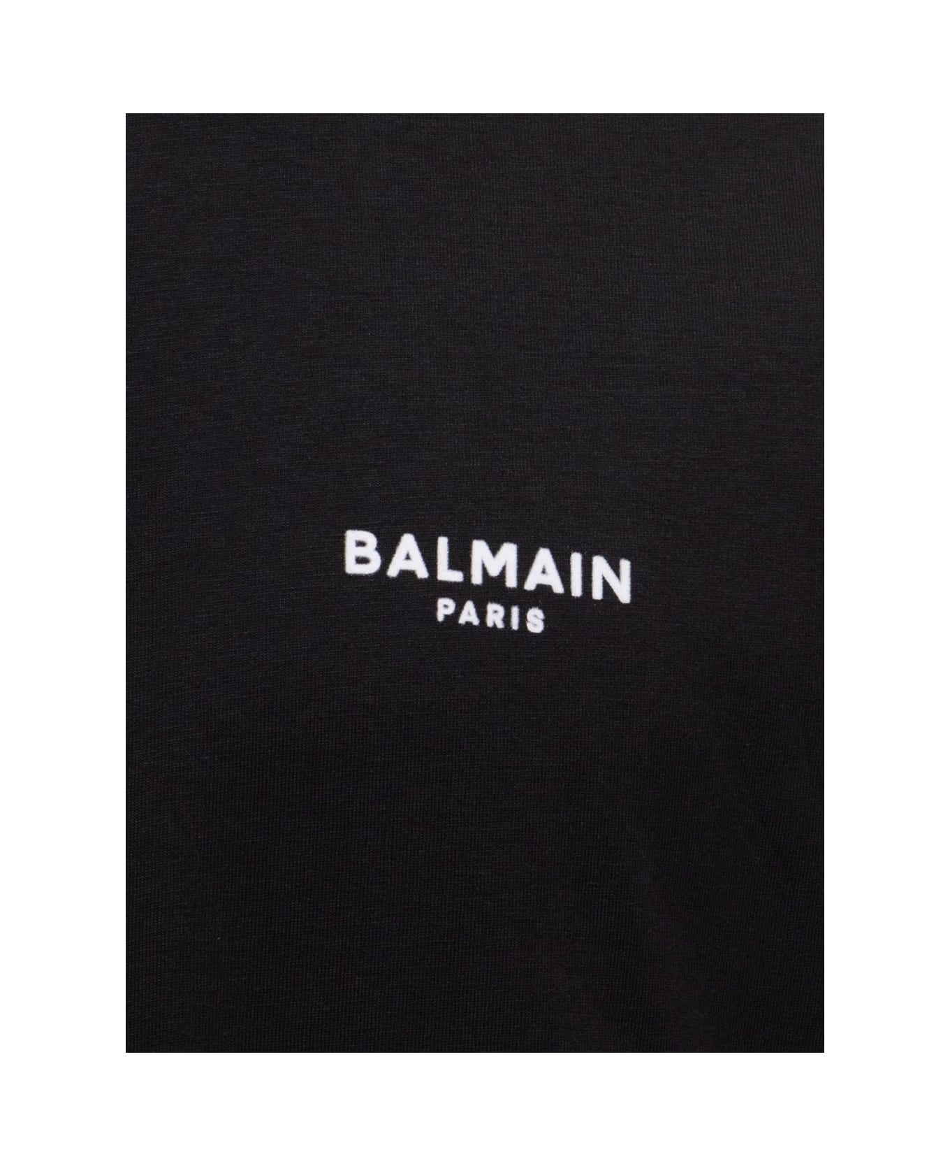 Balmain Black T-shirt With Flock Logo In Cotton Man - Black シャツ