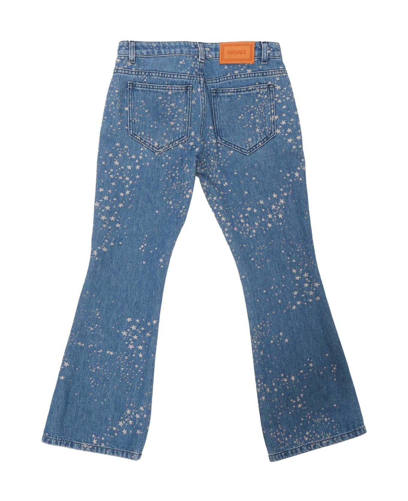 Young Versace Logo Patch Star-printed Flared Jeans - Blu