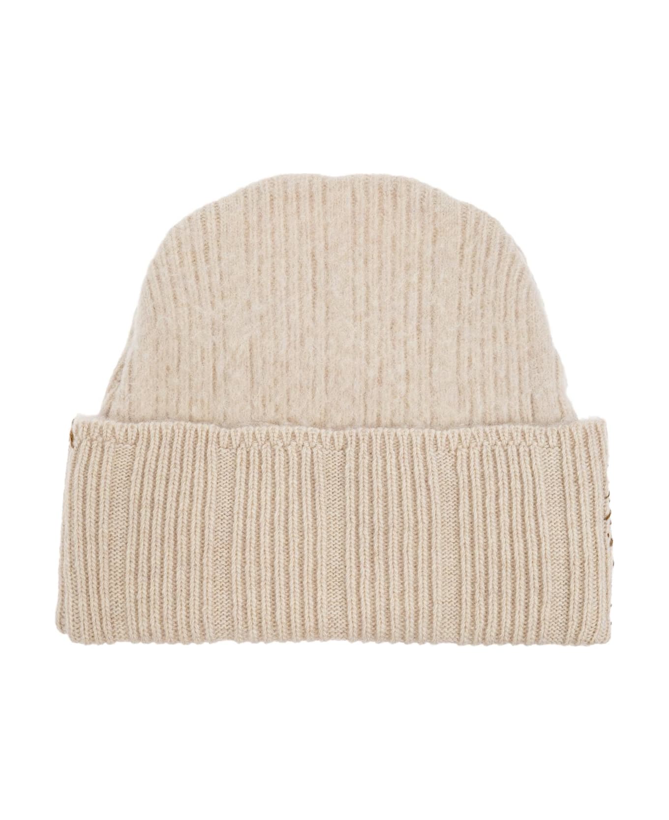 Marni Wool Beanie With Stitching - SOFT BEIGE