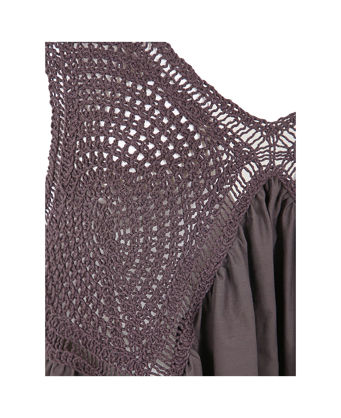 Parosh Crochet And Popeline Combined Dress - Dark Brown