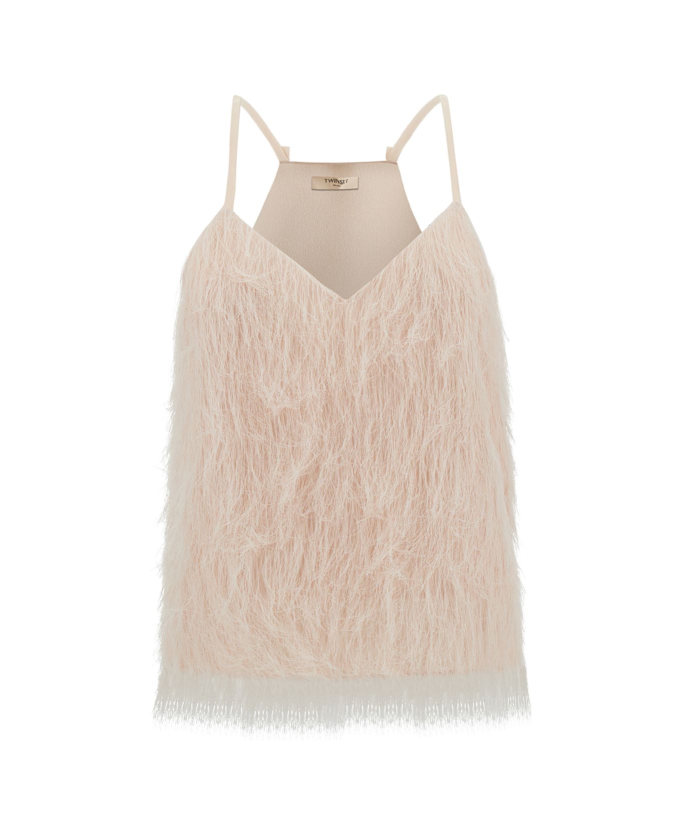 TwinSet Light Pink Top With All-over Feathers In Tech Fabric Woman - LIGHT PINK キャミソール