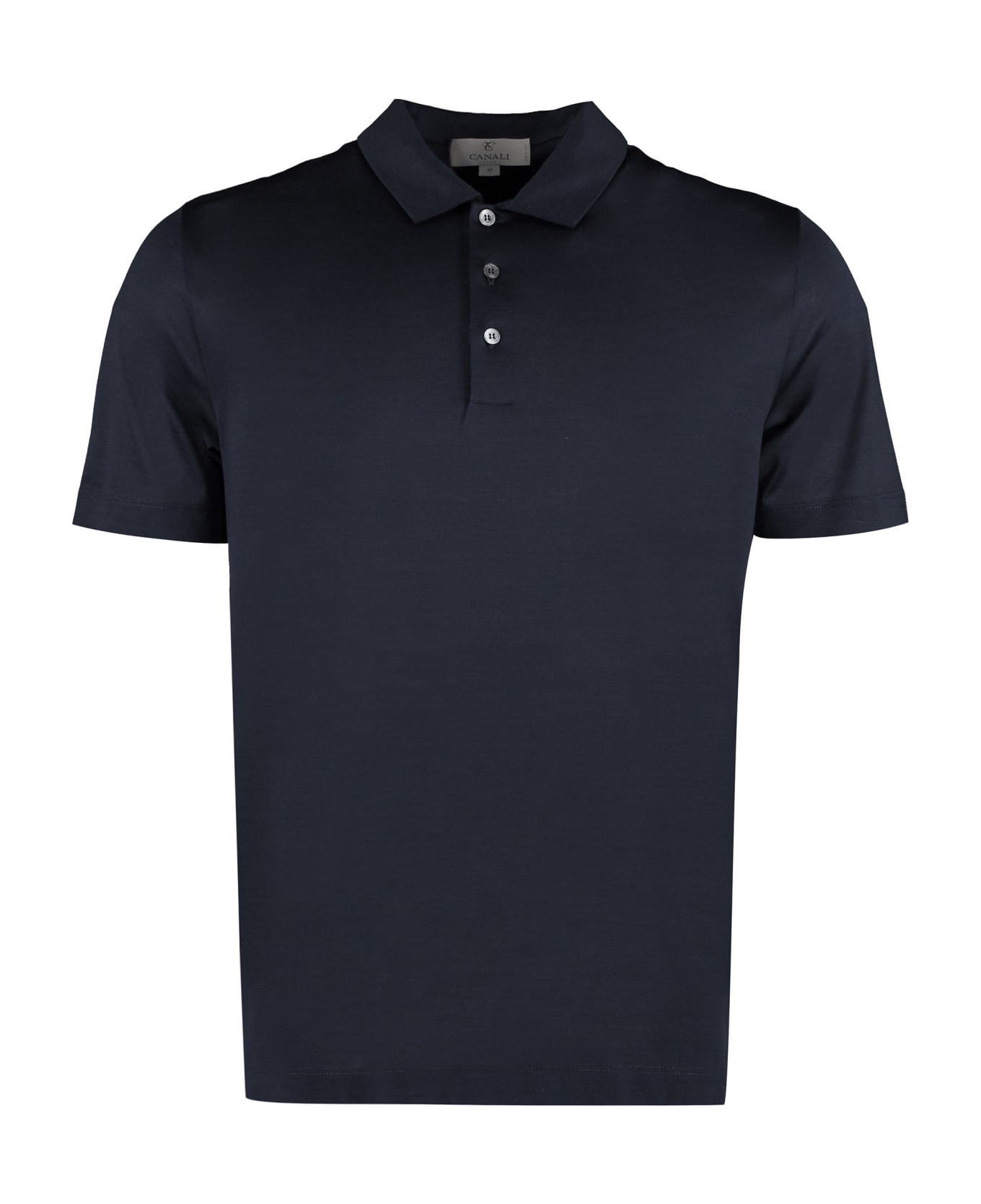 Canali Short Sleeve Cotton Polo Shirt - blue