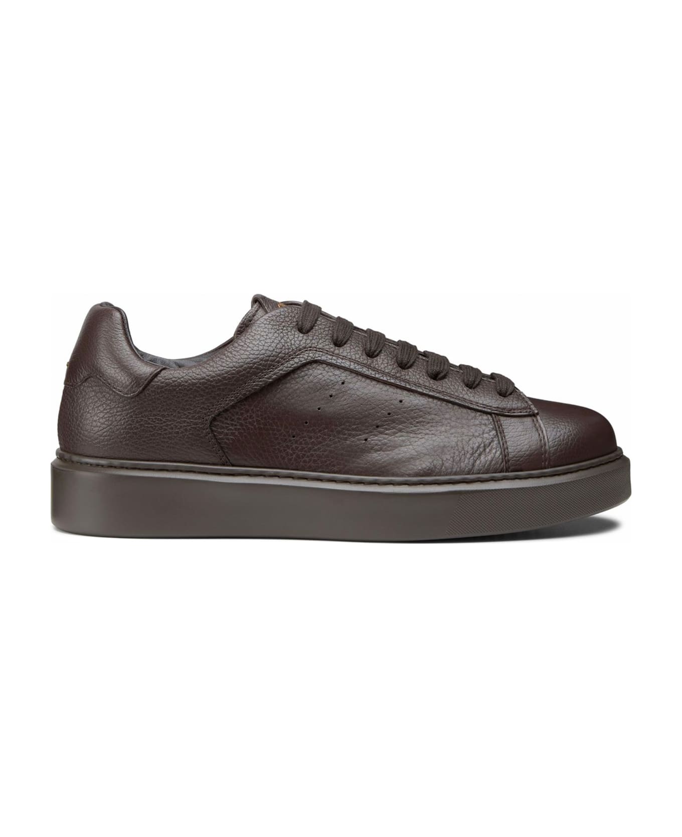 Doucal's Dark Brown Tumbled Leather Sneaker - Tabacco