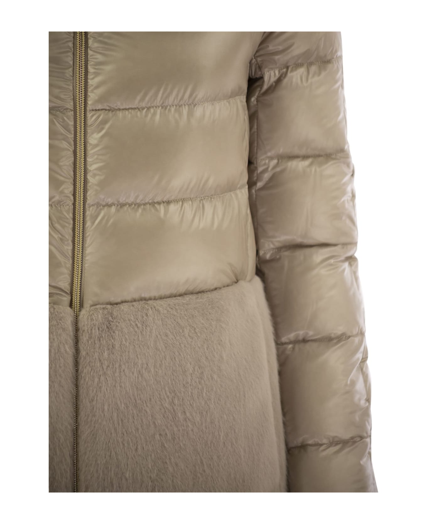 Herno Down Jacket With Cruelty-free Fur Details - Beige