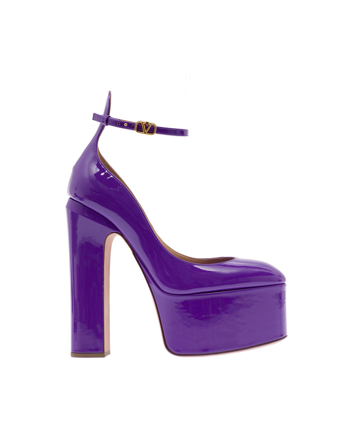 Valentino Garavani 'tan-go' Purple Décolleté With Platform And Vlogo Buckle In Patent Leather Woman - Violet ハイヒール