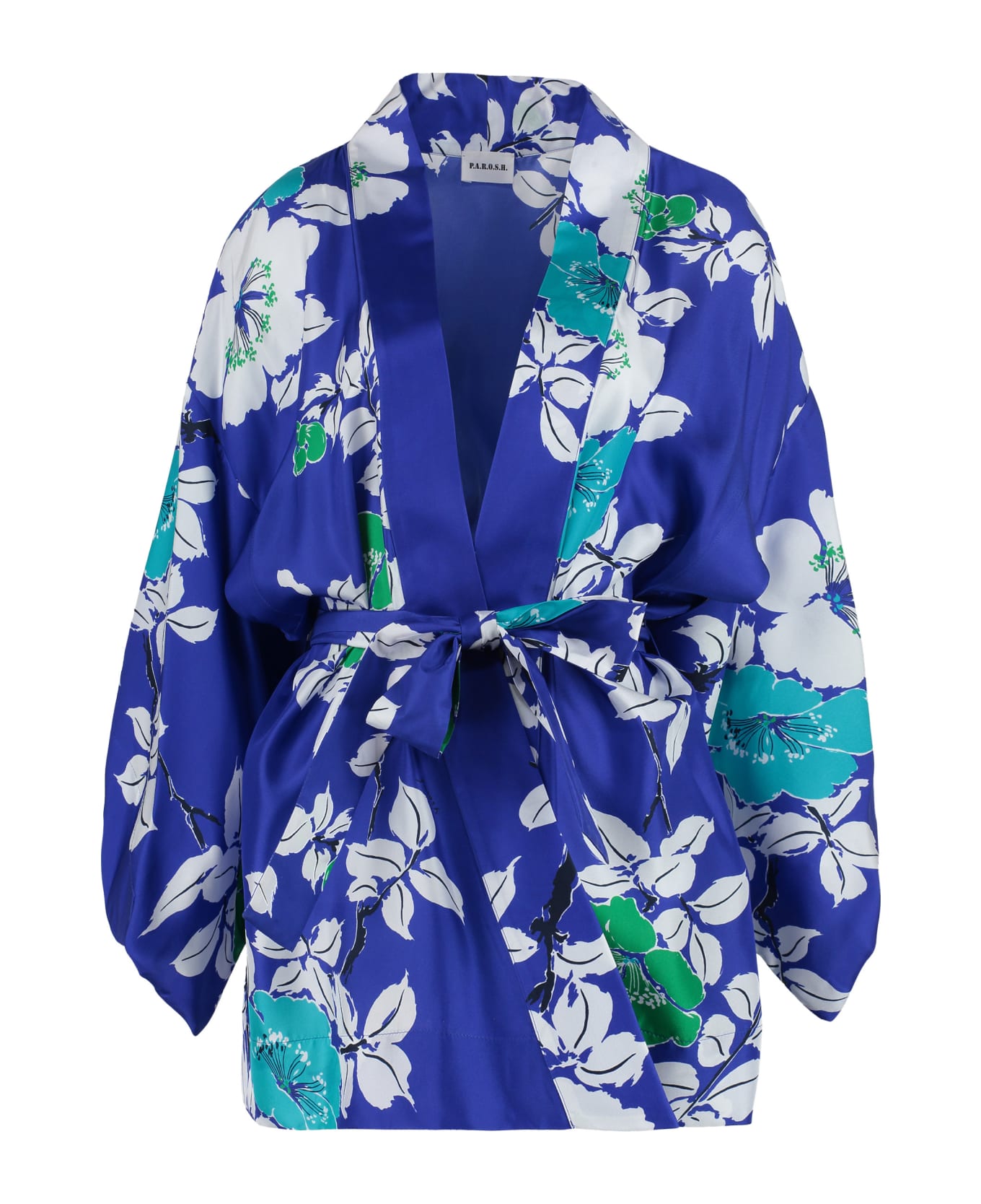 Parosh Printed Silk Kimono - blue コート