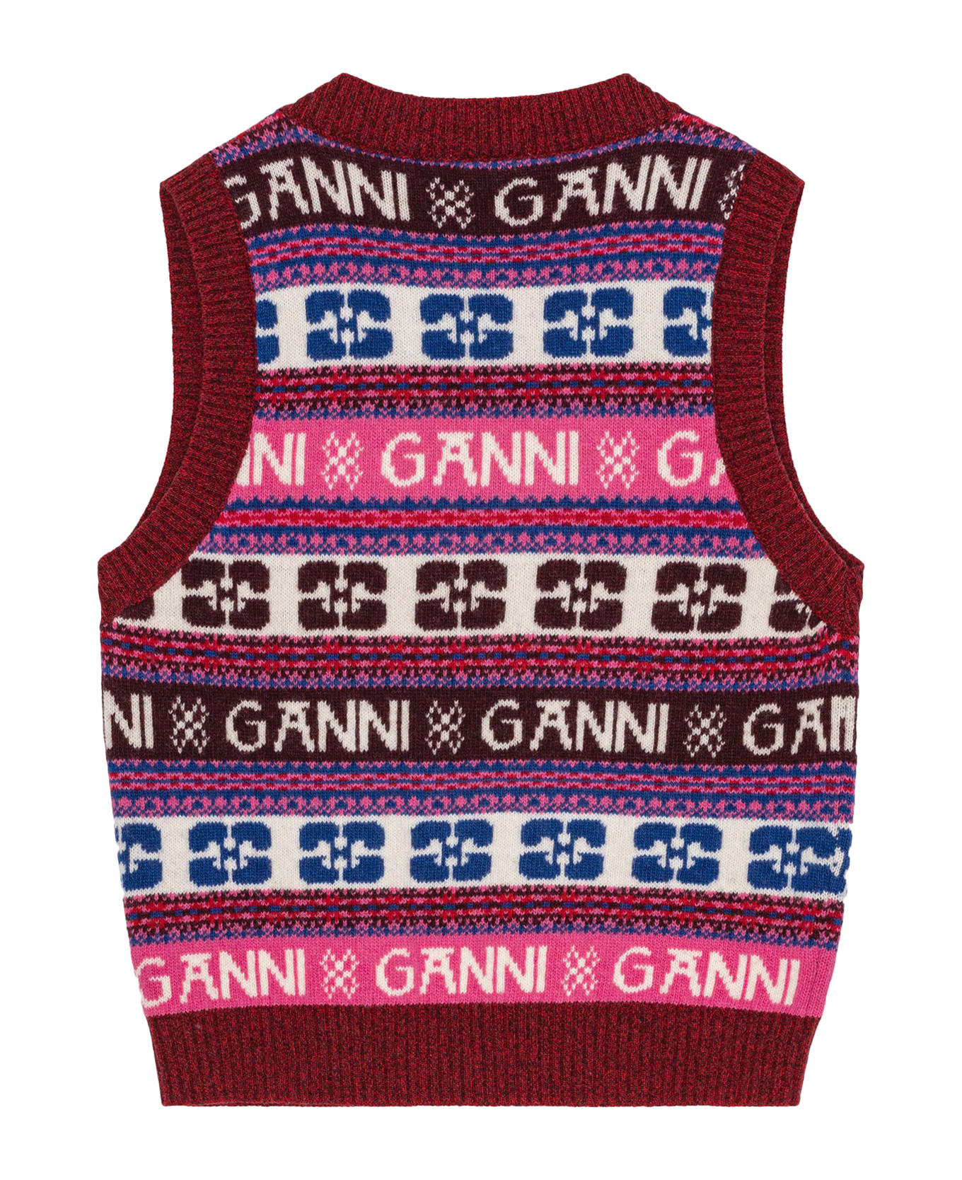 Ganni Logo Wool Mix Vest - Multicolour