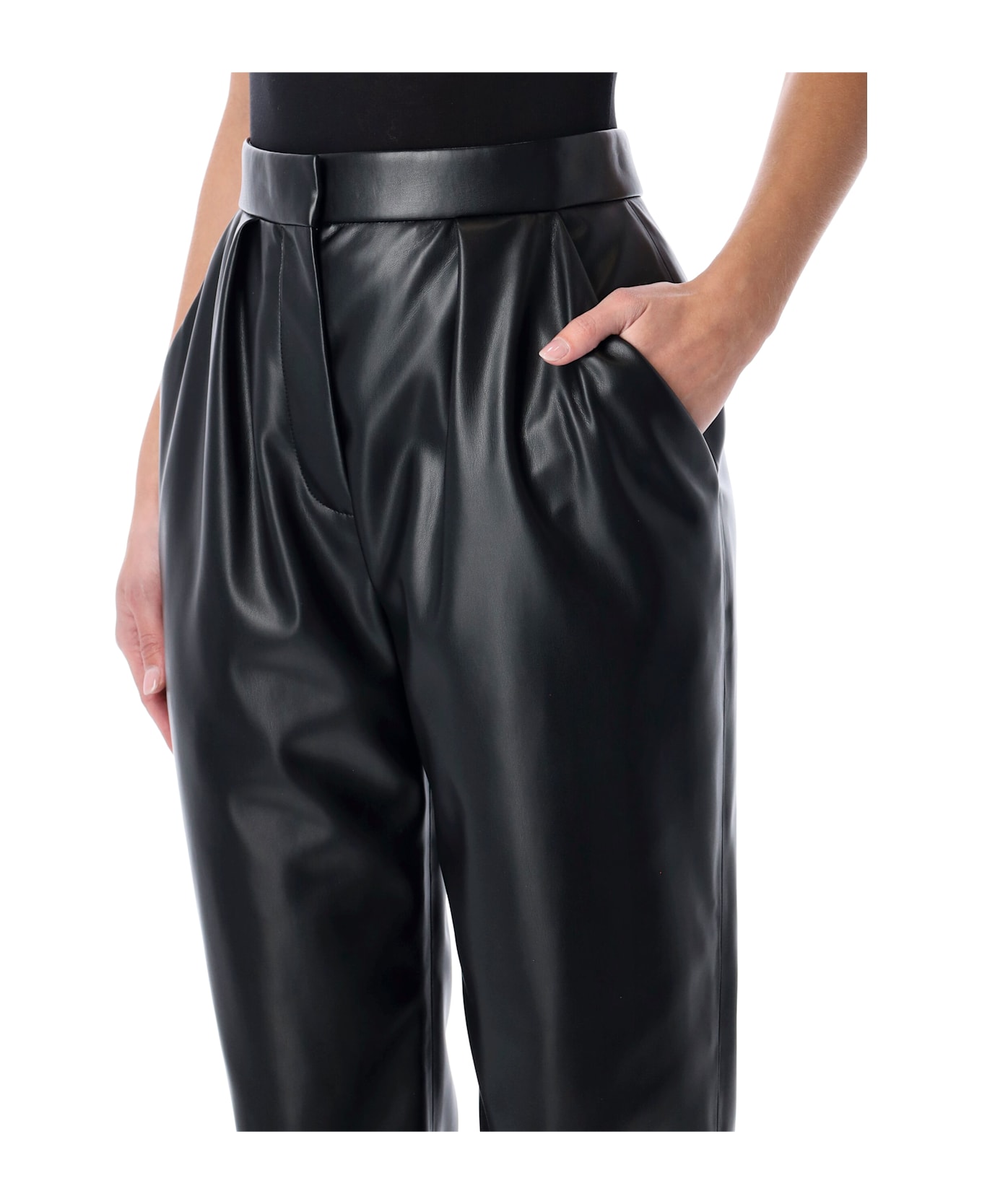 Balmain High-waisted Faux Leather Trousers - BLACK