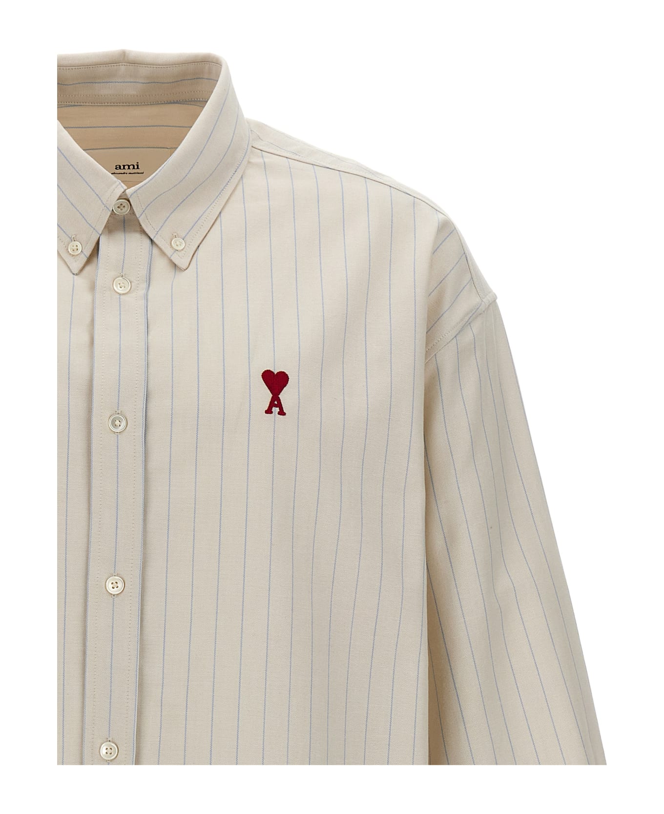 Ami Alexandre Mattiussi Logo Embroidery Striped Shirt - IVORY