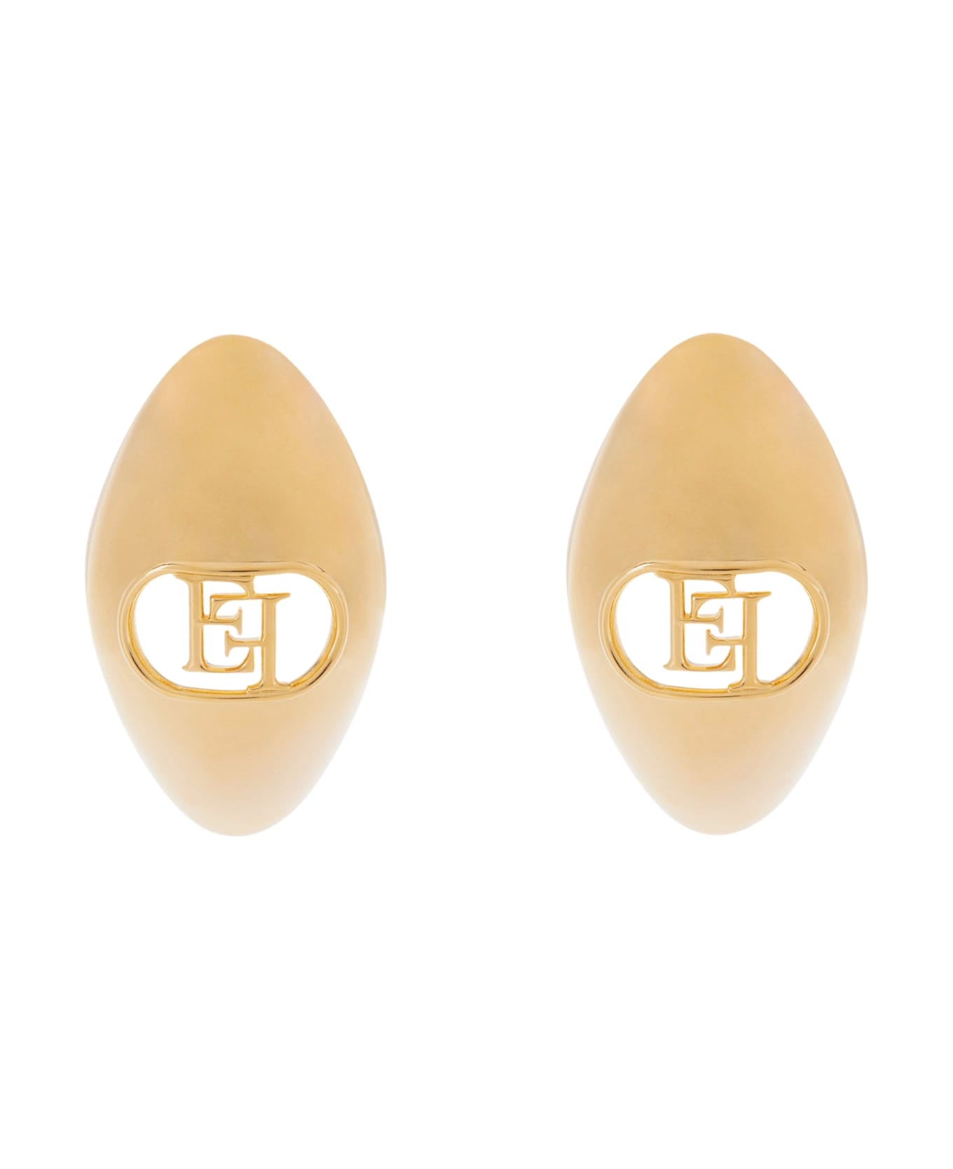 Elisabetta Franchi Oval Earrings With Logo - Oro giallo