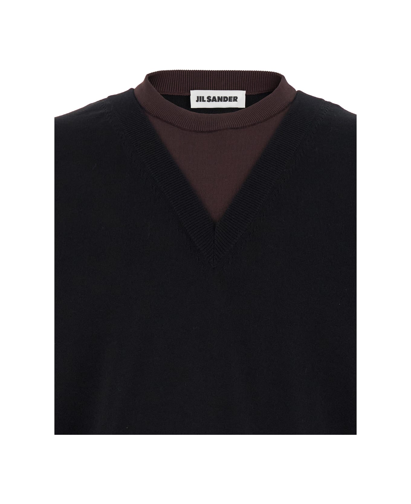 Jil Sander Black And Brown Double-neck Sweater In Wool Man - Black