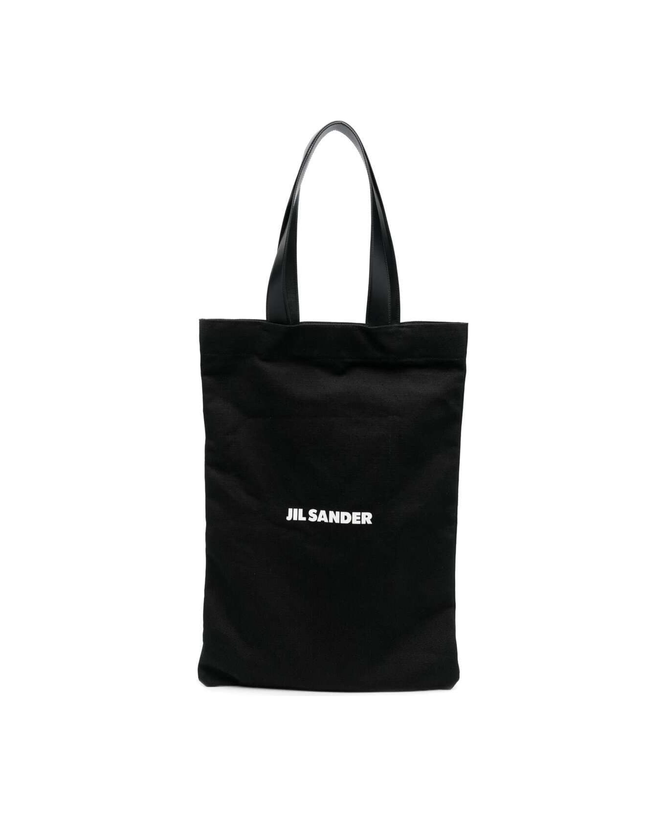 Jil Sander Black Tote Bag With Logo Print In Canvas Woman - Black トートバッグ