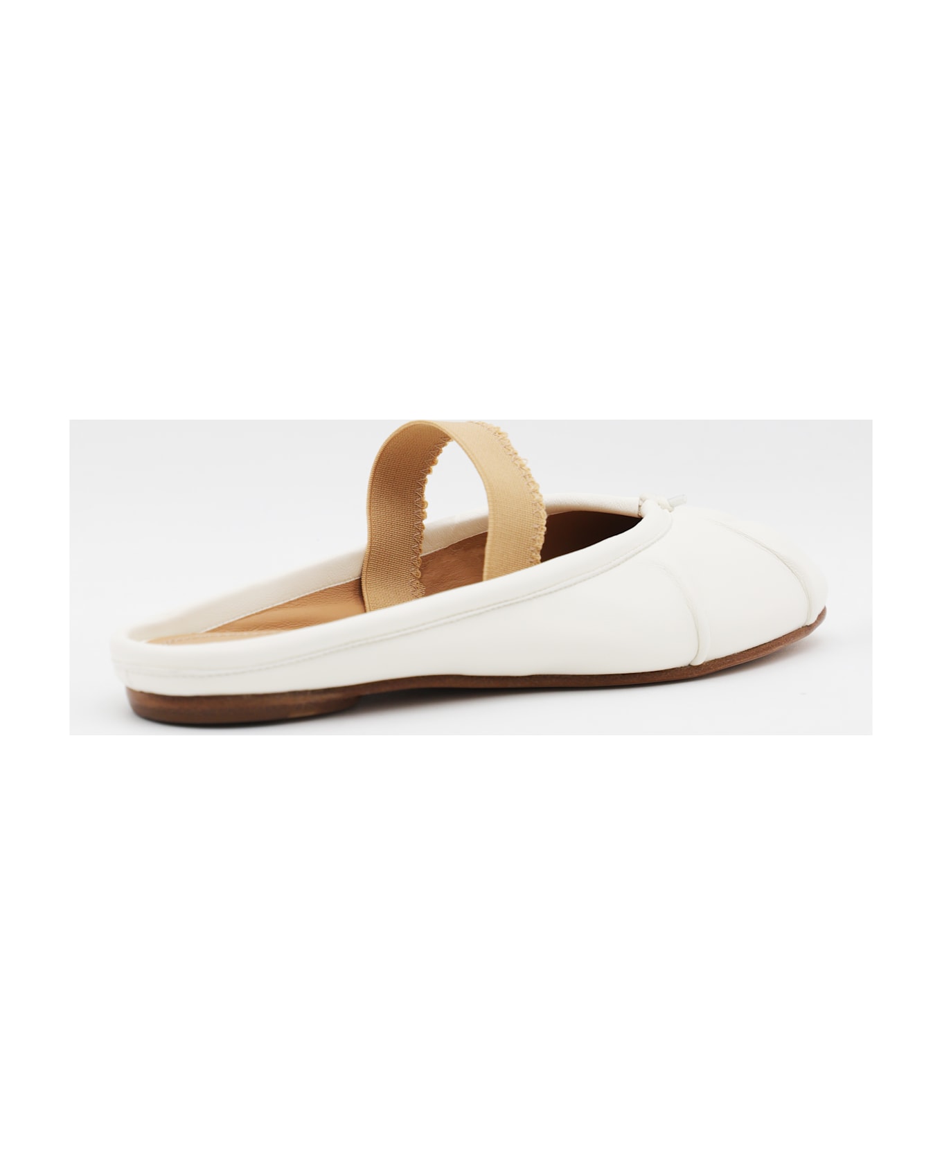 Maison Margiela White Mule Tabi Leather Flats - Ivory/Nude