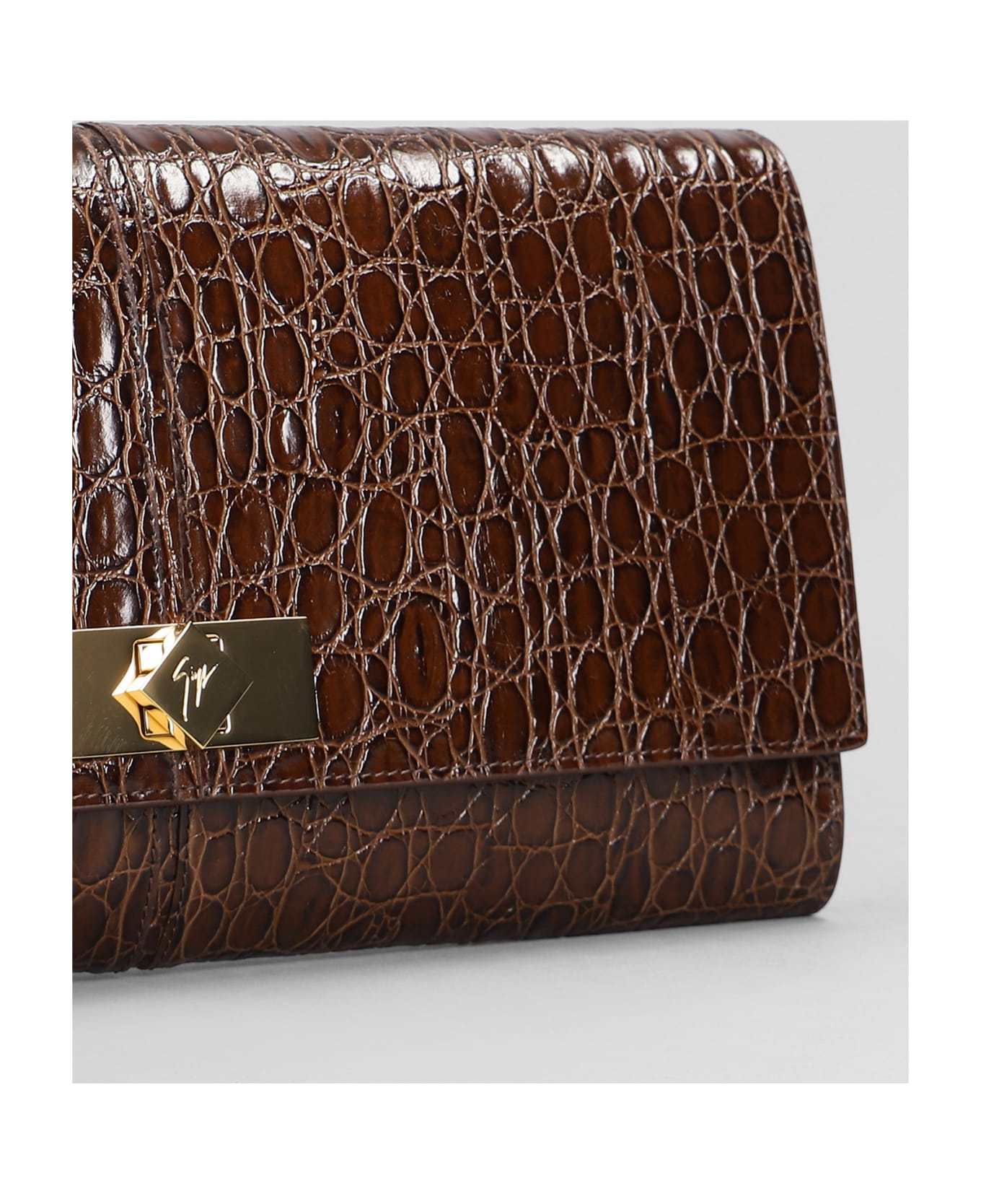 Giuseppe Zanotti Montserrat Crocco Clutch In Brown Leather - brown