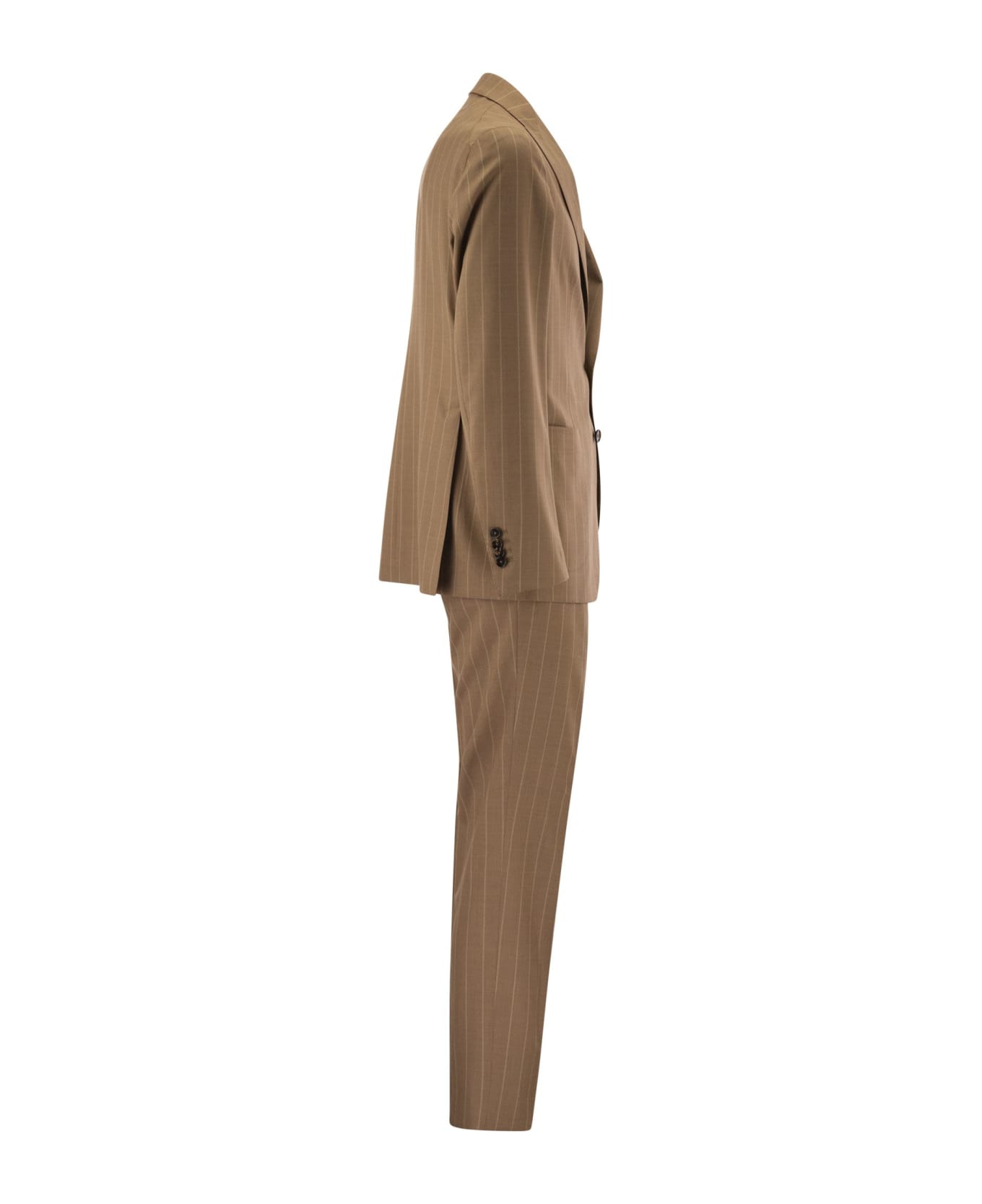 Tagliatore Pinstripe Suit In Wool And Silk - Cognac