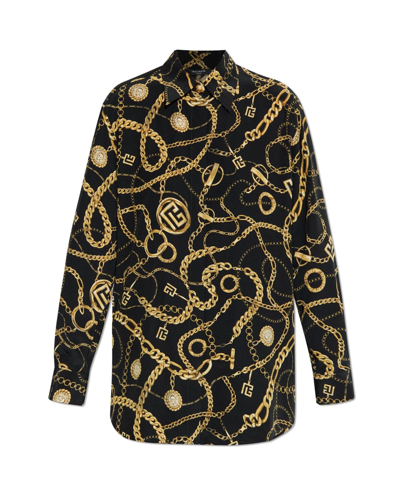 Balmain Silk Shirt With Print - Ead Noir Or