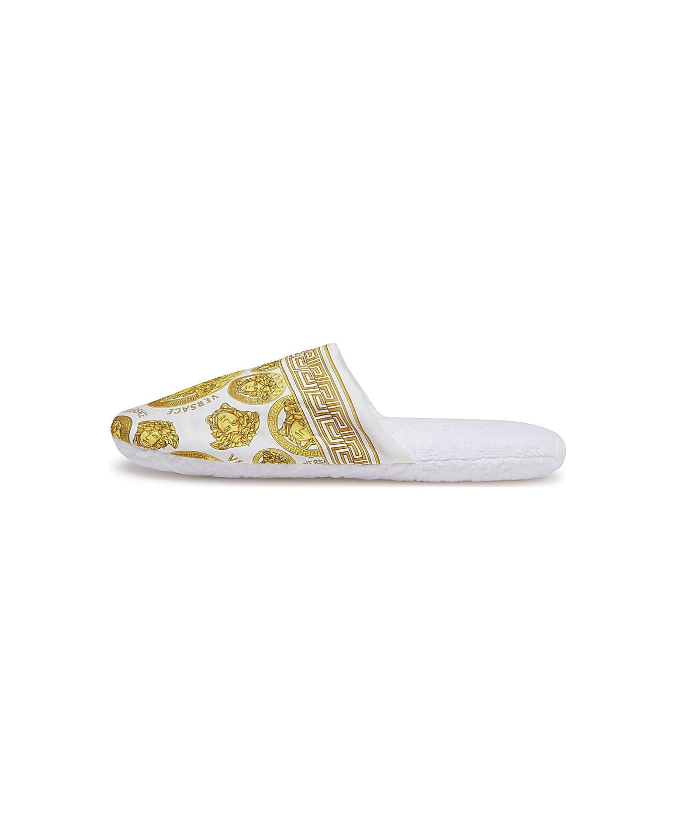 Versace Medusa Printed Slippers - White