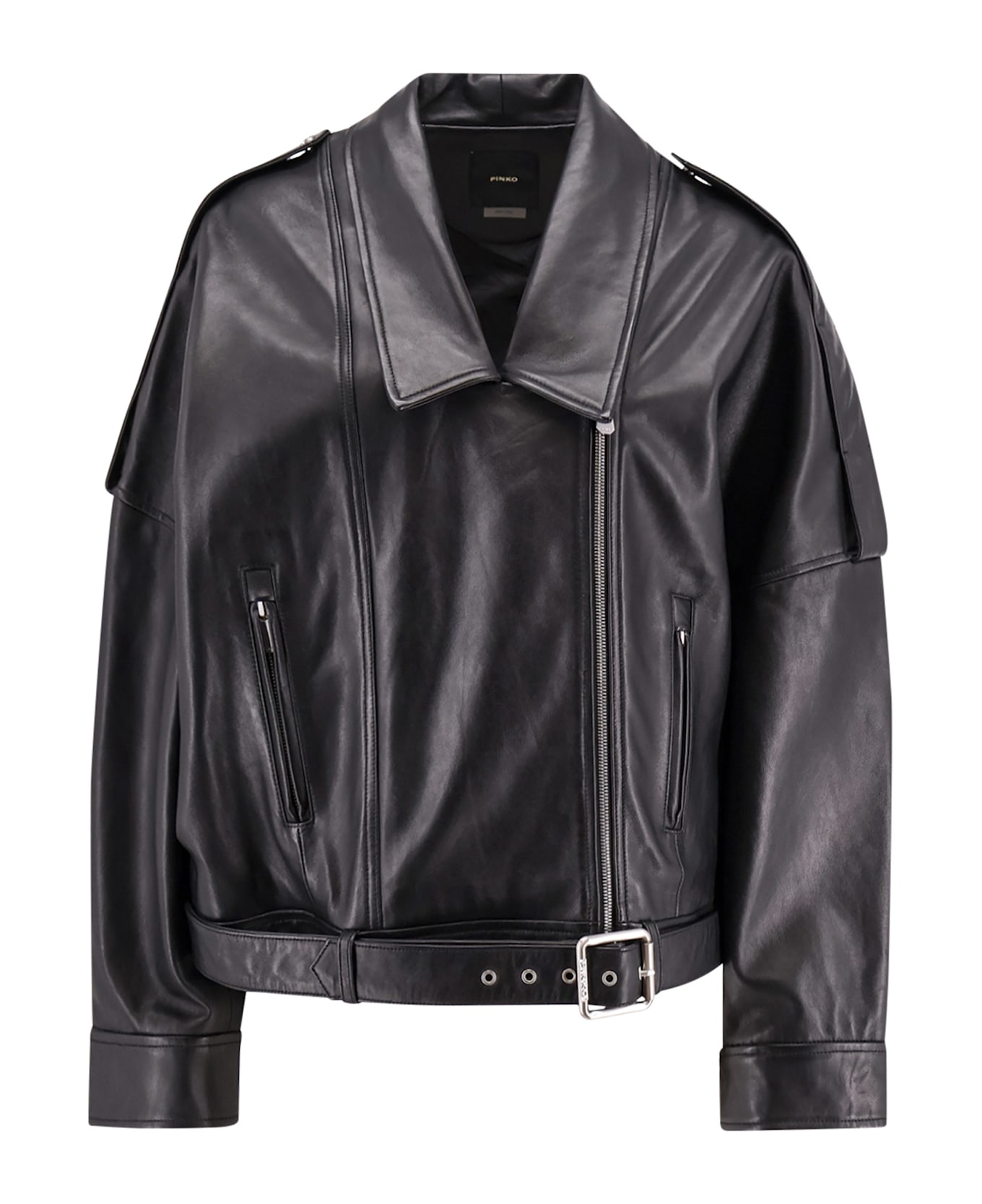Pinko Confine Chiodo Leather Jacket - Black
