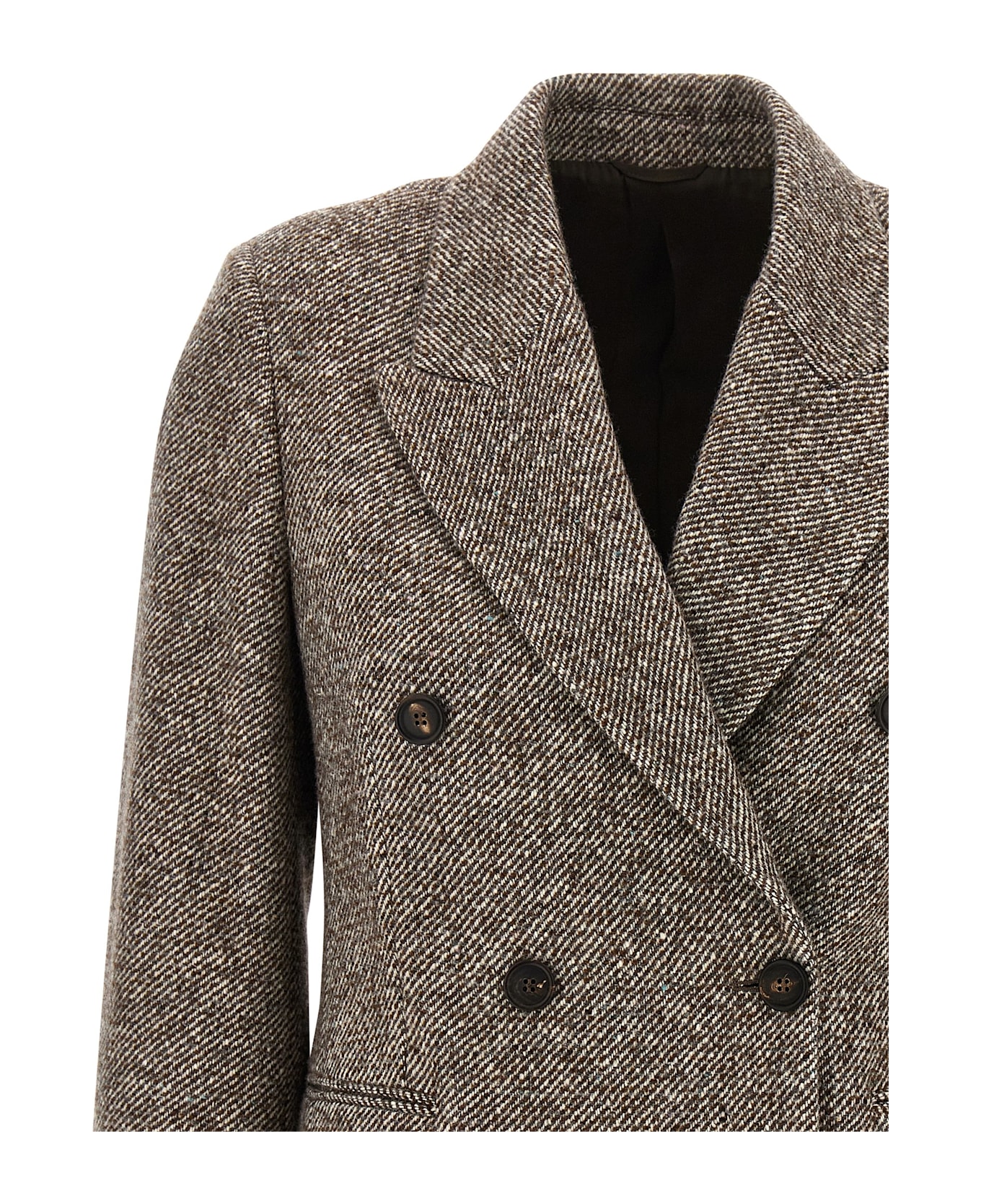 Brunello Cucinelli Double-breasted Silk Blend Blazer - Brown