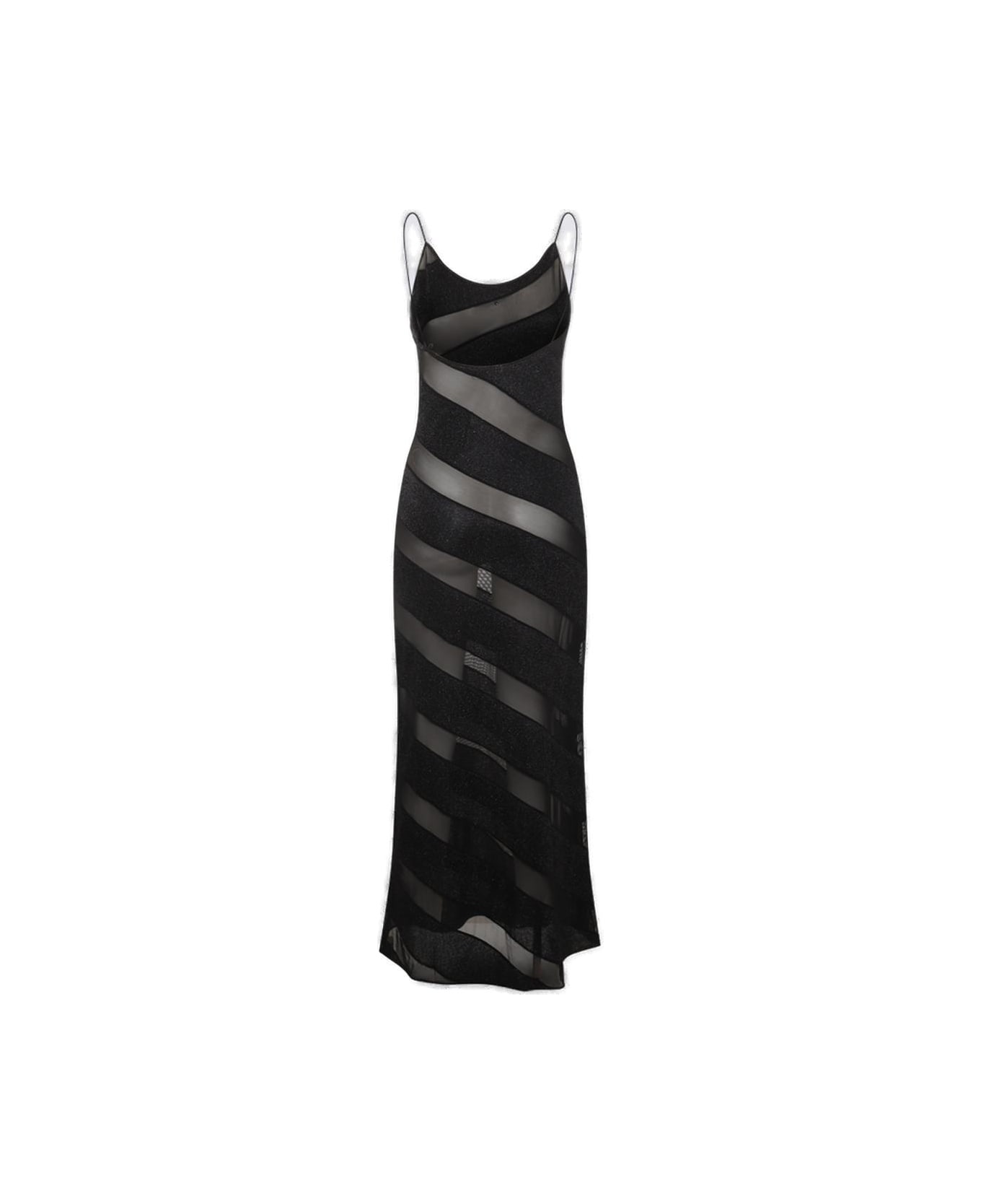 Oseree Twist Sheer Scoop Neck Maxi Dress - Black