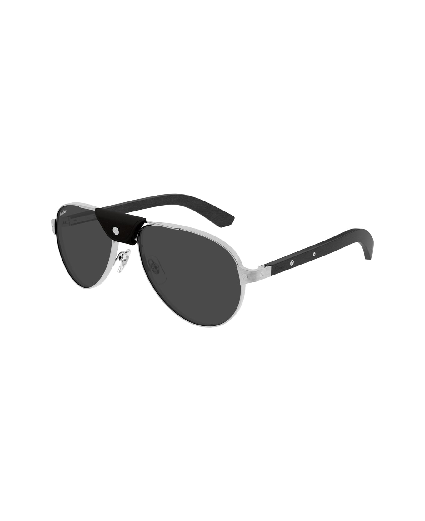 Cartier Eyewear Cartier Ct0495s Santos De Cartier 003 Silver Black Smoke Sunglasses - Argento