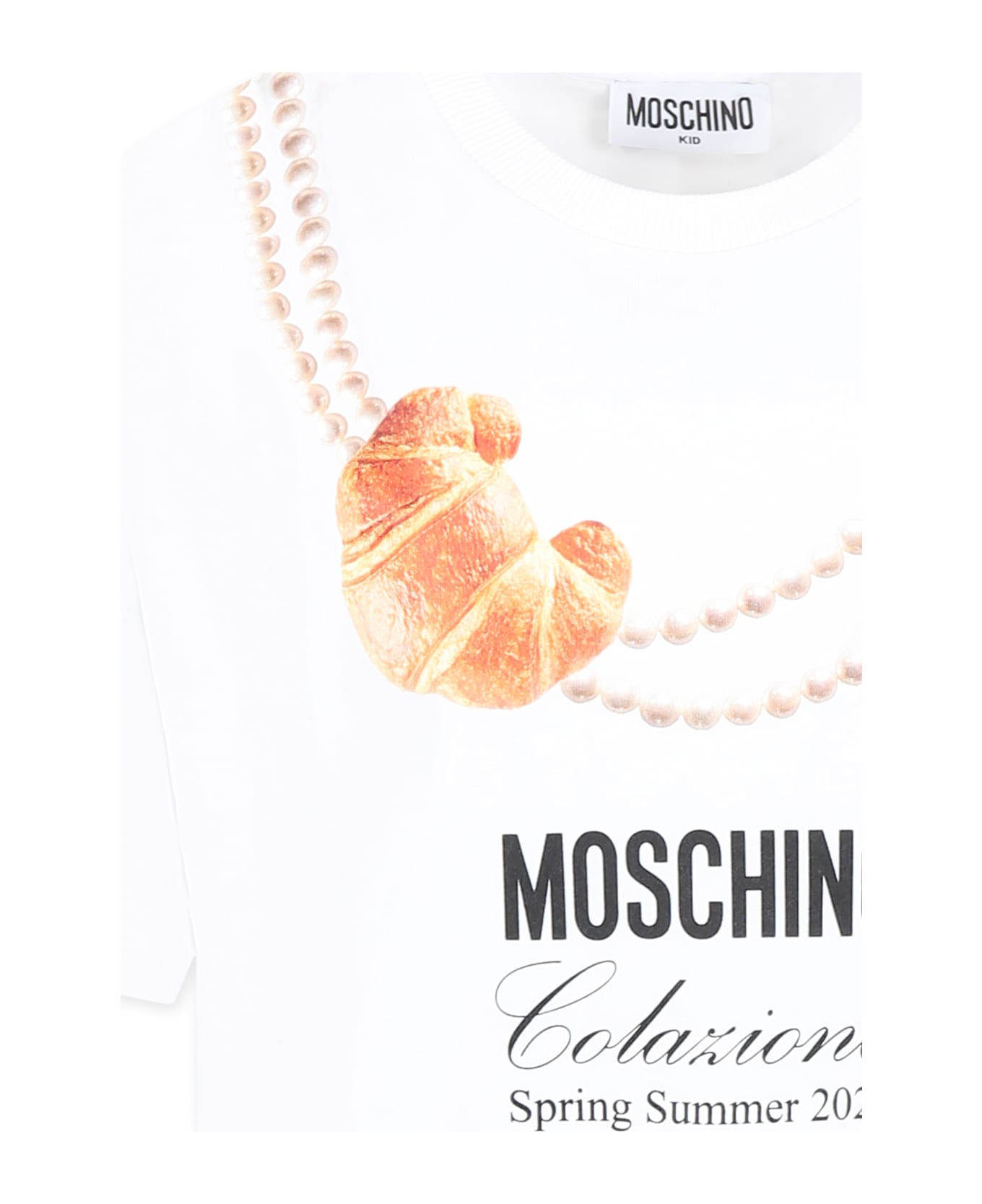 Moschino White T-shirt For Girl With Italian Croissant Print - White