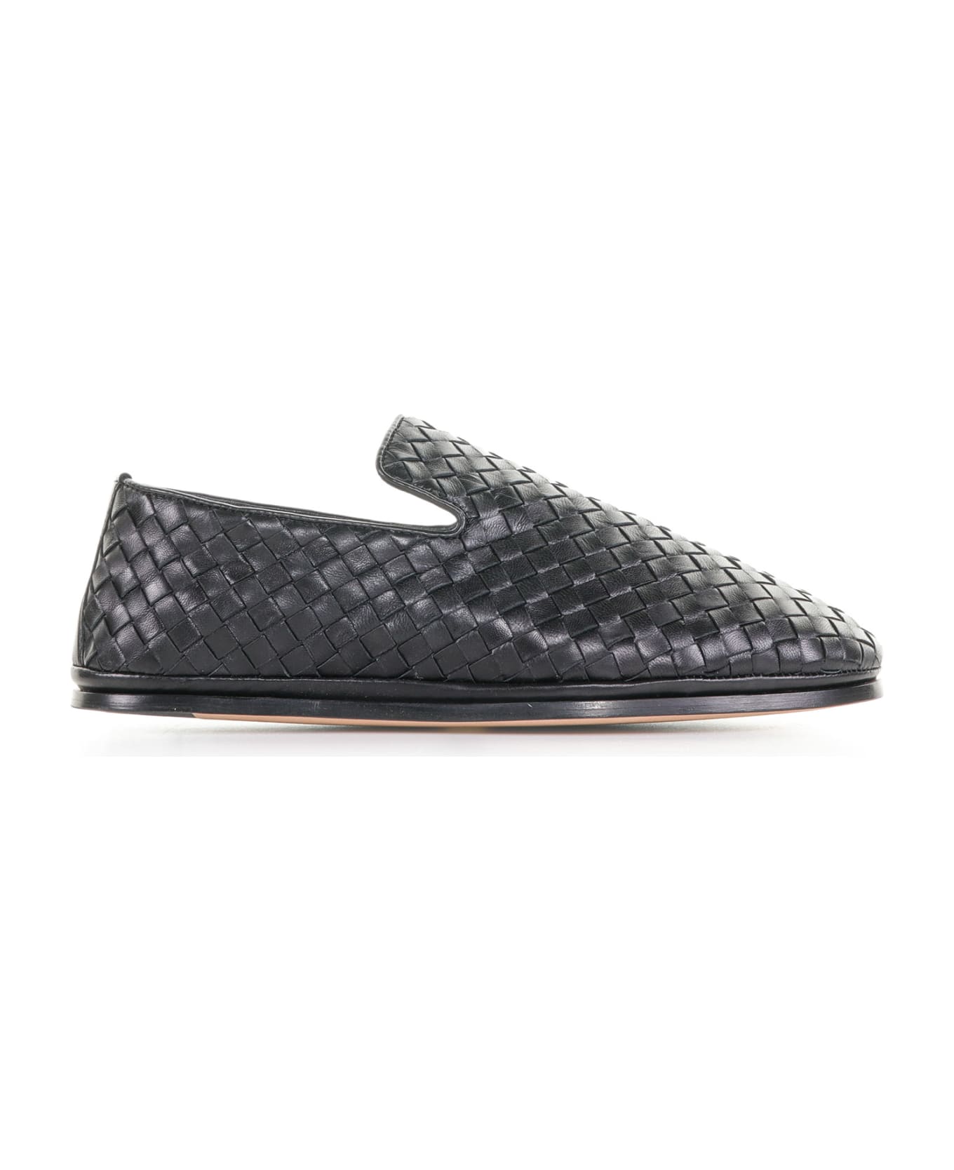 Bottega Veneta Leather Slipper With Woven Pattern - Black