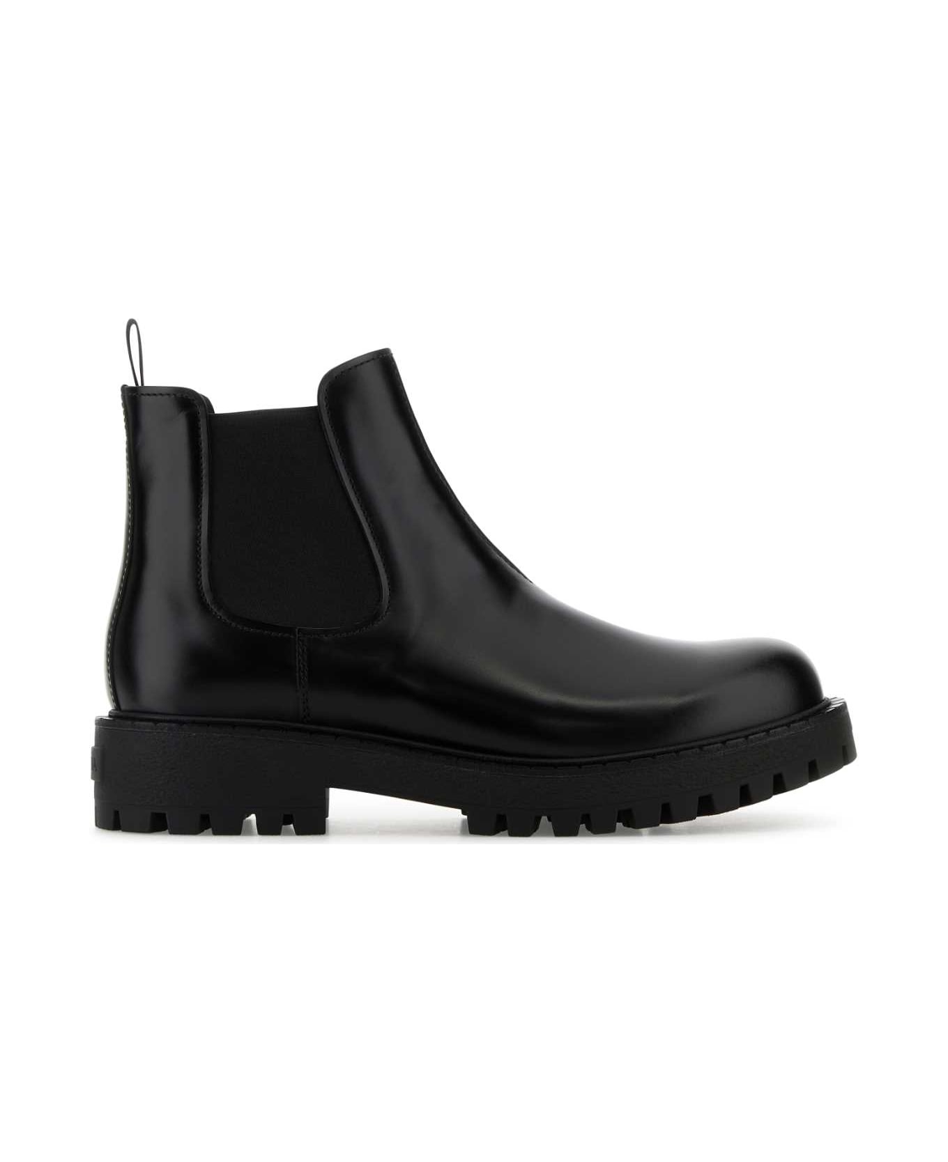 ロングブーツ PRADA Black Leather Ankle Boots Prada Black Leather Boots | italist