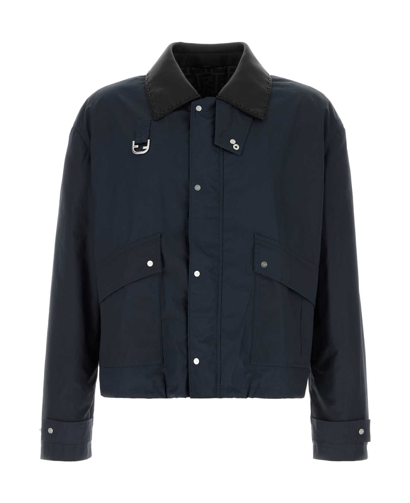 Fendi Navy Blue Cotton Blend Jacket - BLUE