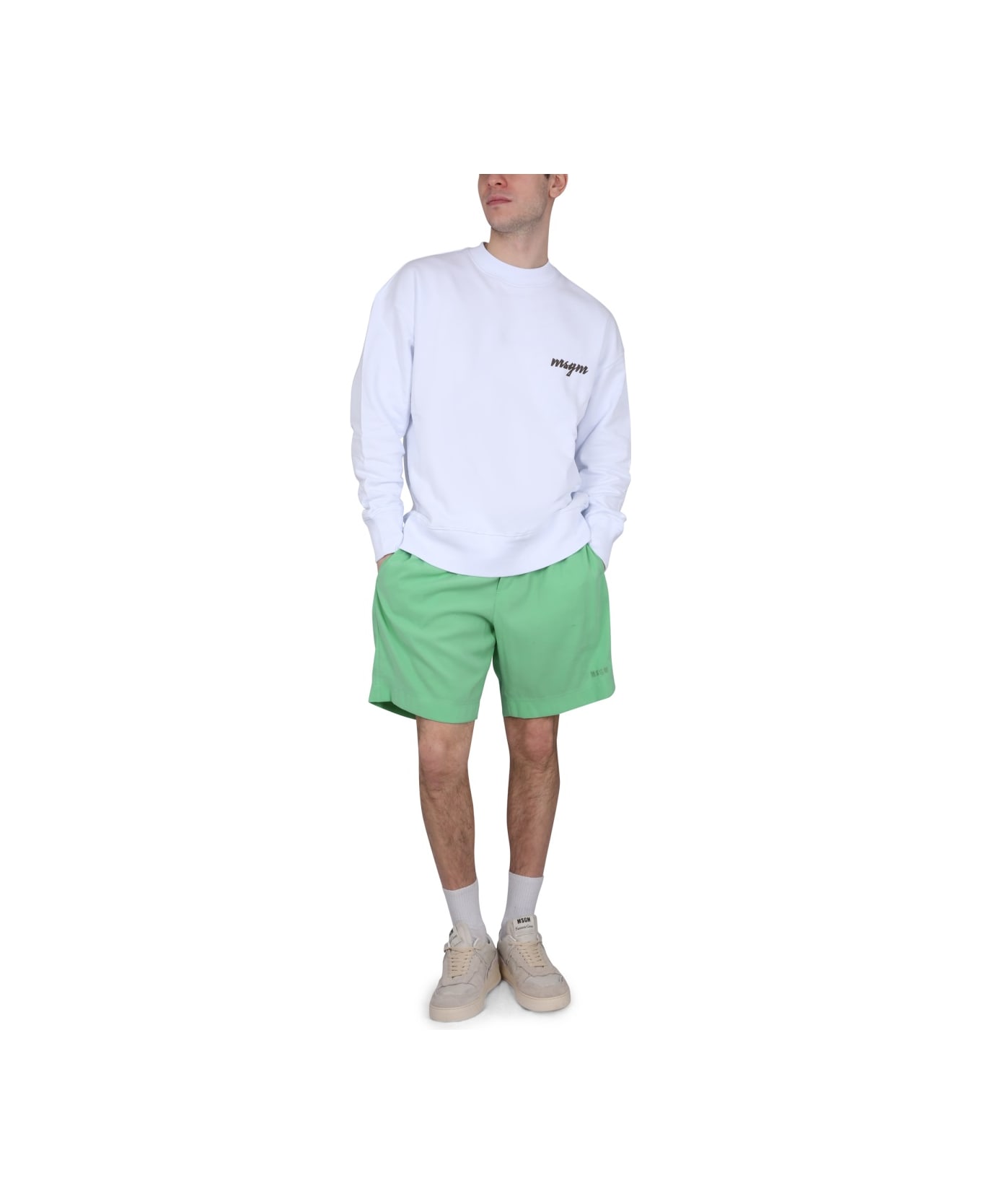 MSGM Crewneck Sweatshirt With Logo - WHITE
