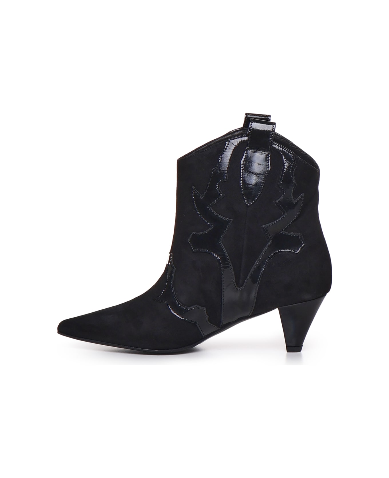 Marc Ellis Ankle Boot With Patent Embroidery - Black