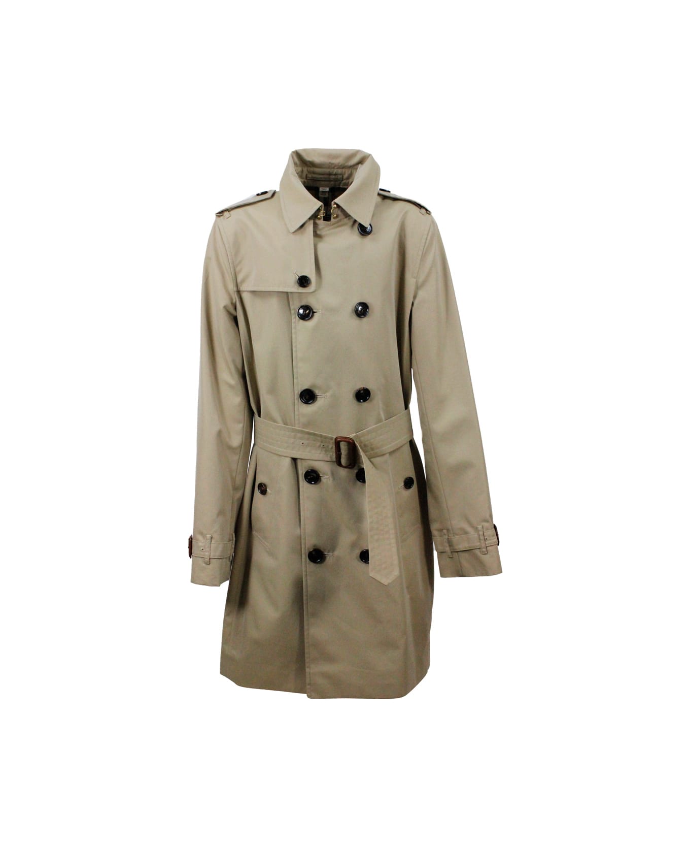 Burberry Trench Coat In Cotton Gabardine With Buttons And Belt With Check Interior - Beige コート＆ジャケット