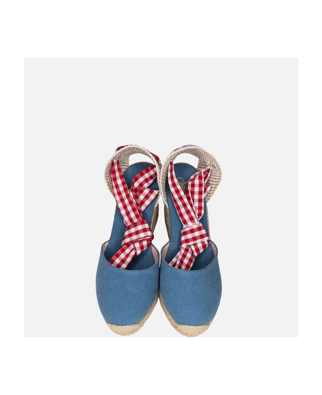 MC2 Saint Barth Blu Print Canvas Espadrillas With Hight Wedge And Ankle Lace - BLUE ウェッジシューズ